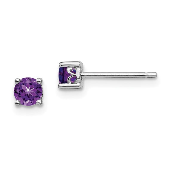 Silver February Birthstone Amethyst Stud Earrings