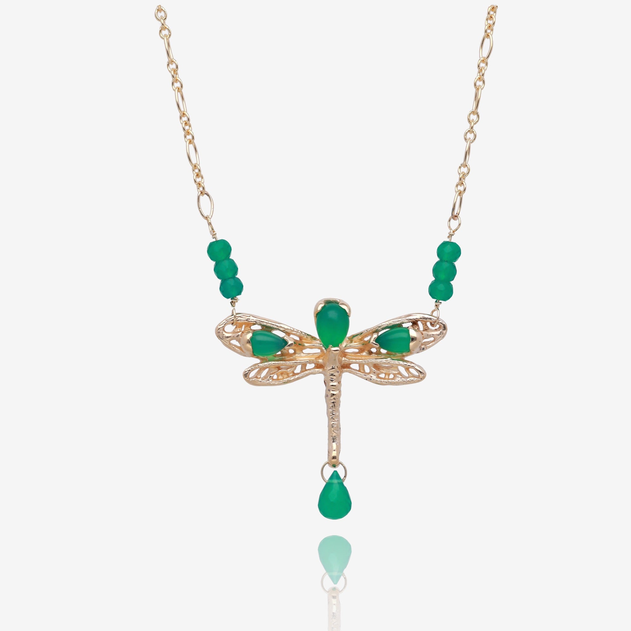 Dragonfly Necklace in Lush Green and Gold