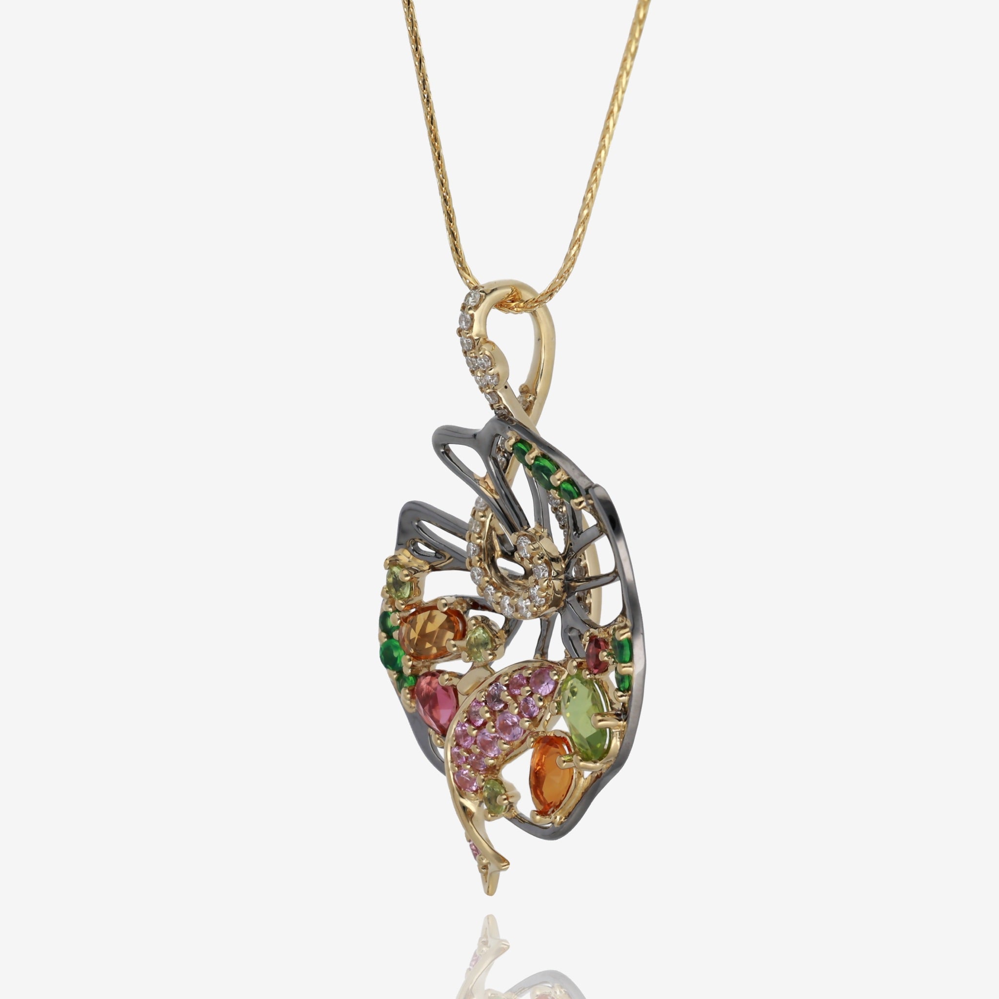 Multi-Gemstone Fish Pendant in 14K Yellow Gold