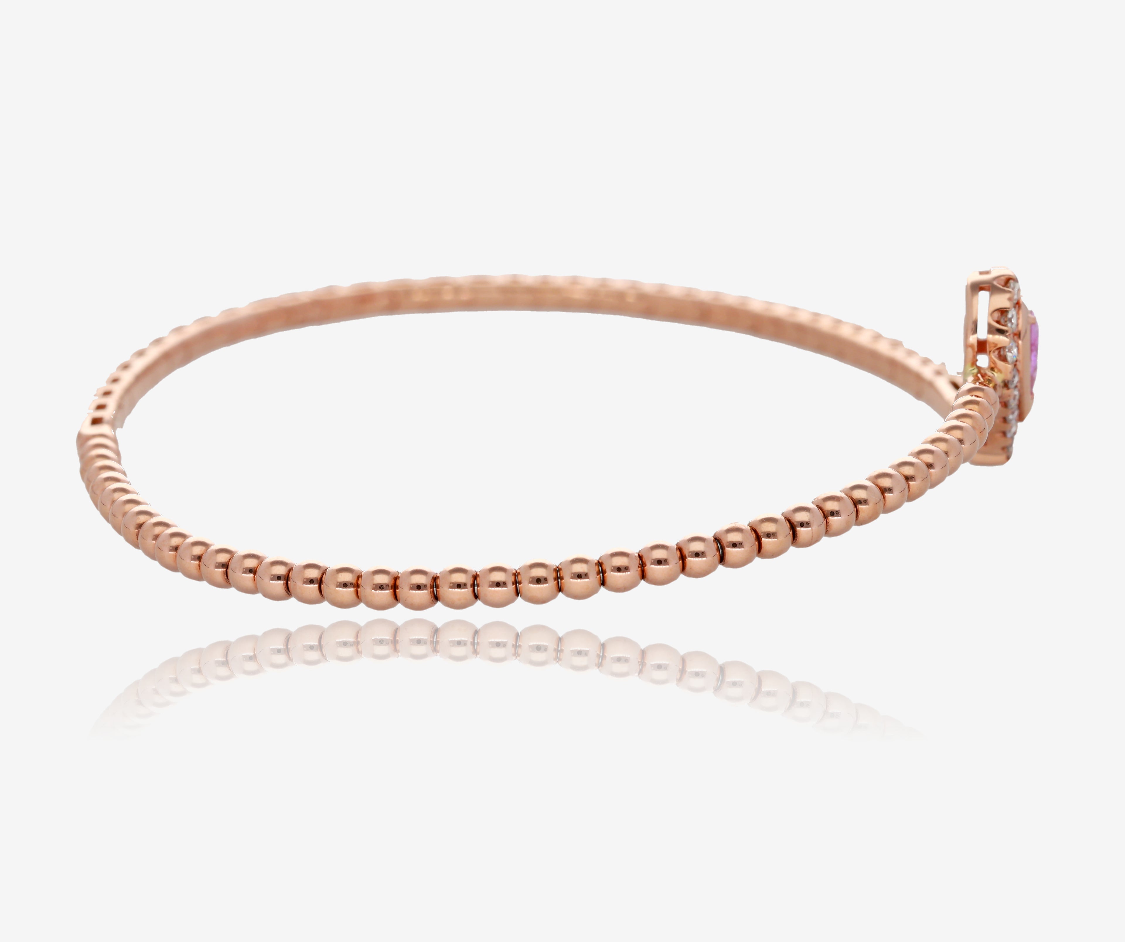 Pink Sapphire Heart and Diamond Flex Bangle in 14K Rose Gold