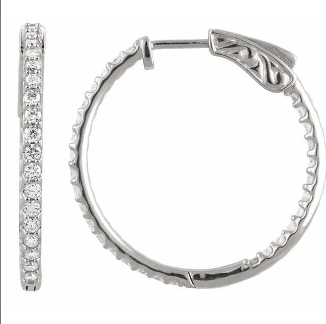 SAMPLE 2 CTW 14K White Gold Diamond Inside-Outside 29.5 mm Hoop Earrings