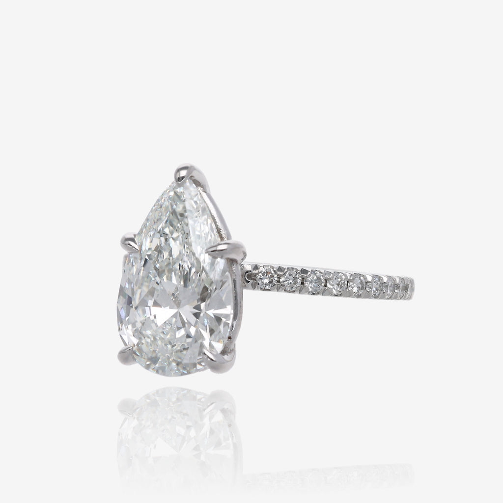 3.25ct Lab Grown Pear Diamond Solitaire with Pave Band 14K White Gold