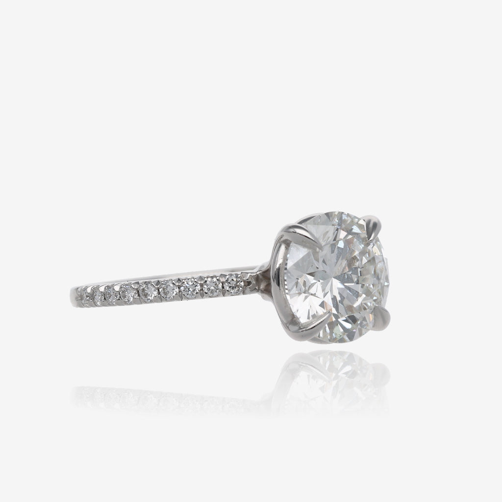 3.5ct Lab Grown Round Diamond Solitaire with Pavé Band 14K White Gold