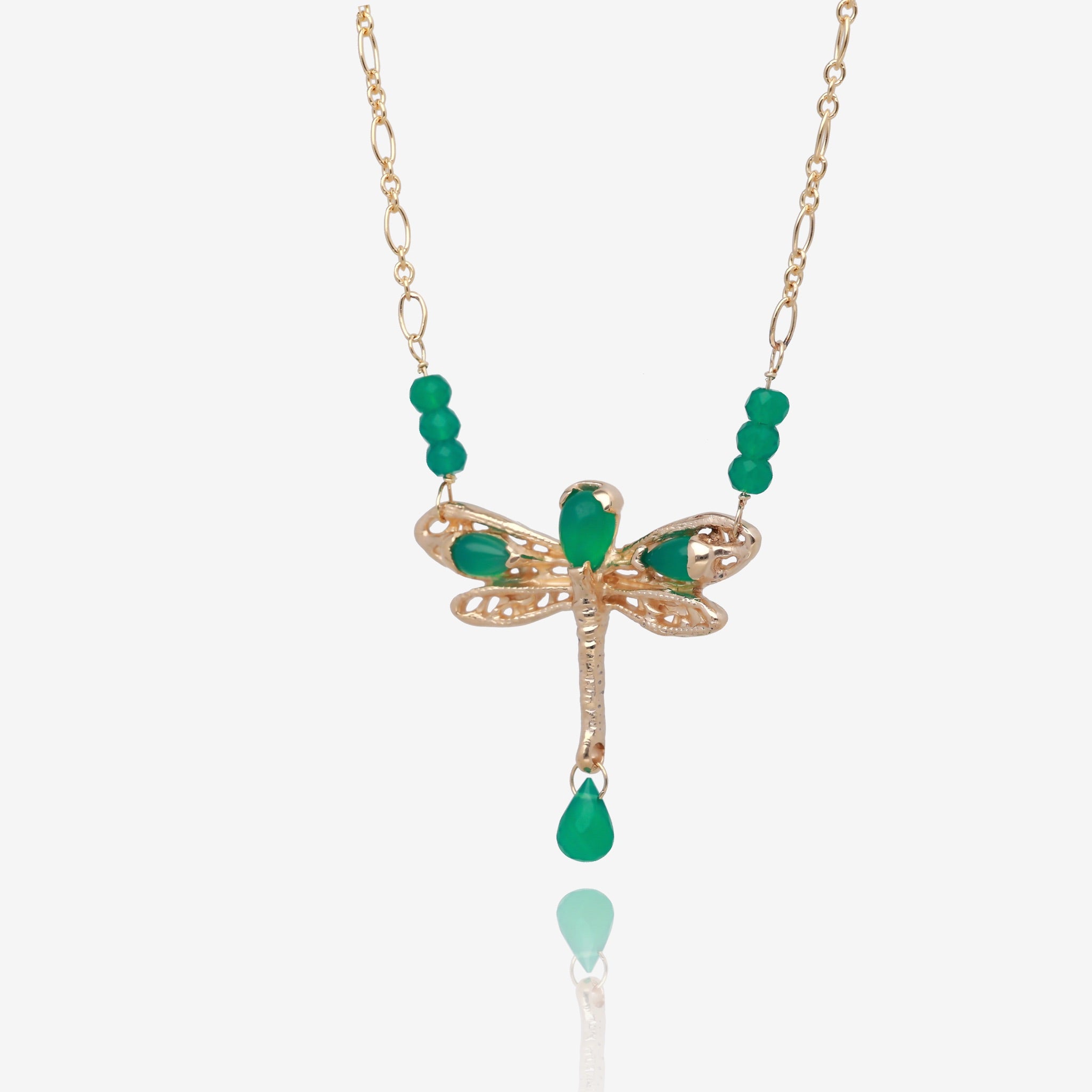 Dragonfly Necklace in Lush Green and Gold