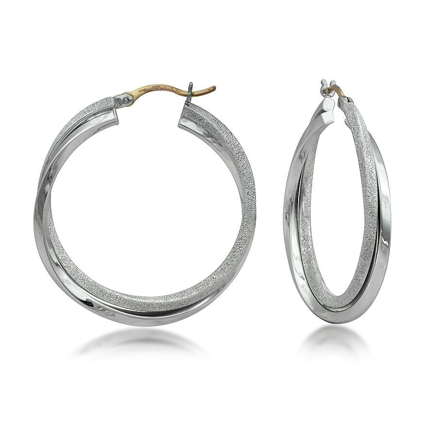 Sterling Silver & 14K Sparkle & Polished Intertwined Double Hoop Earrings - 35mm