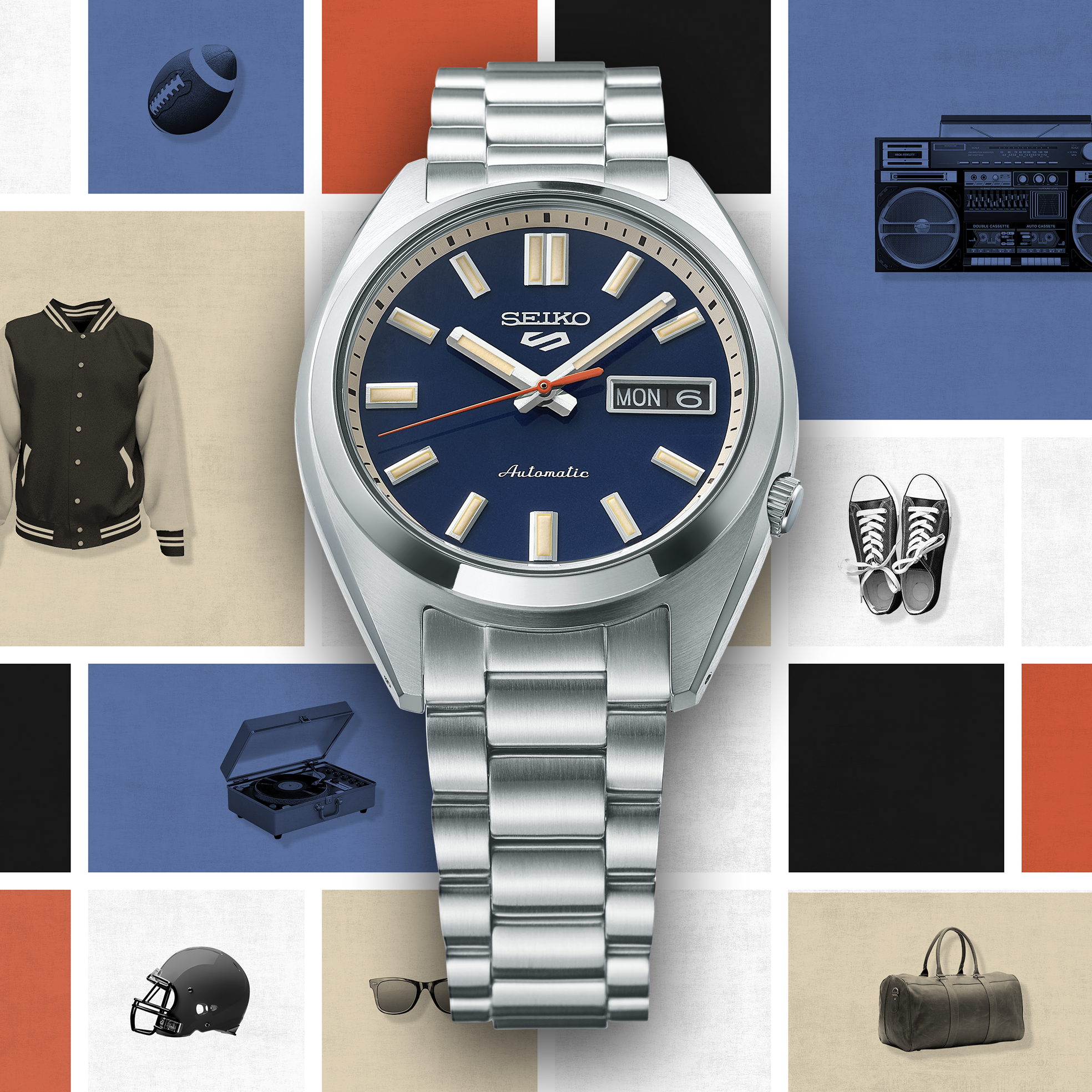 Men's SEIKO 5 Sports Midsize Stainless Automatic Blue Dial Watch Men's SEIKO 5 Sports Midsize Stainless Automatic Blue Dial Watch