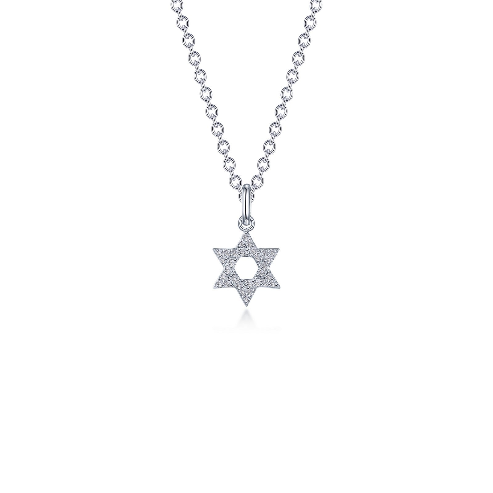 Silver Star of David Necklace .55 CTW