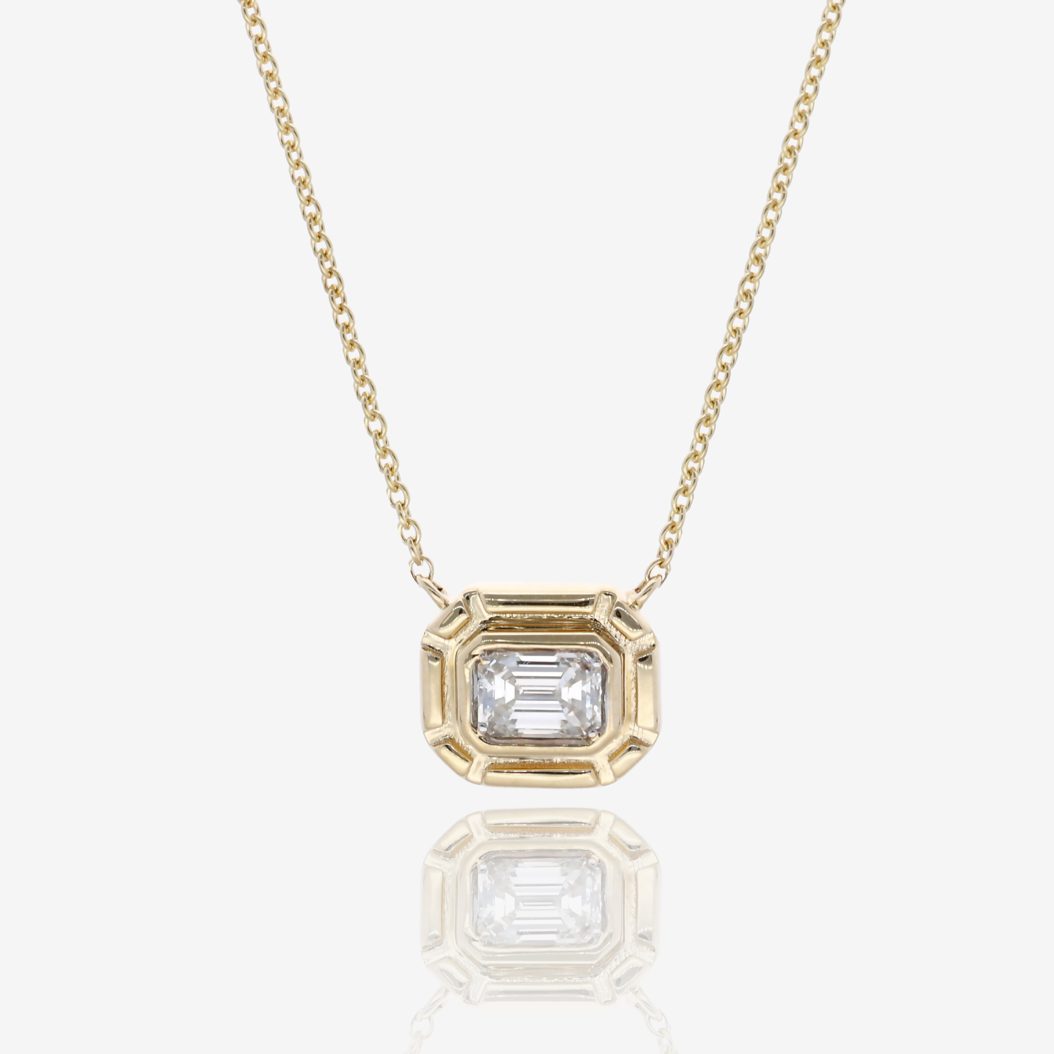 Framed Emerald Cut Natural Diamond Necklace in 14K Yellow Gold