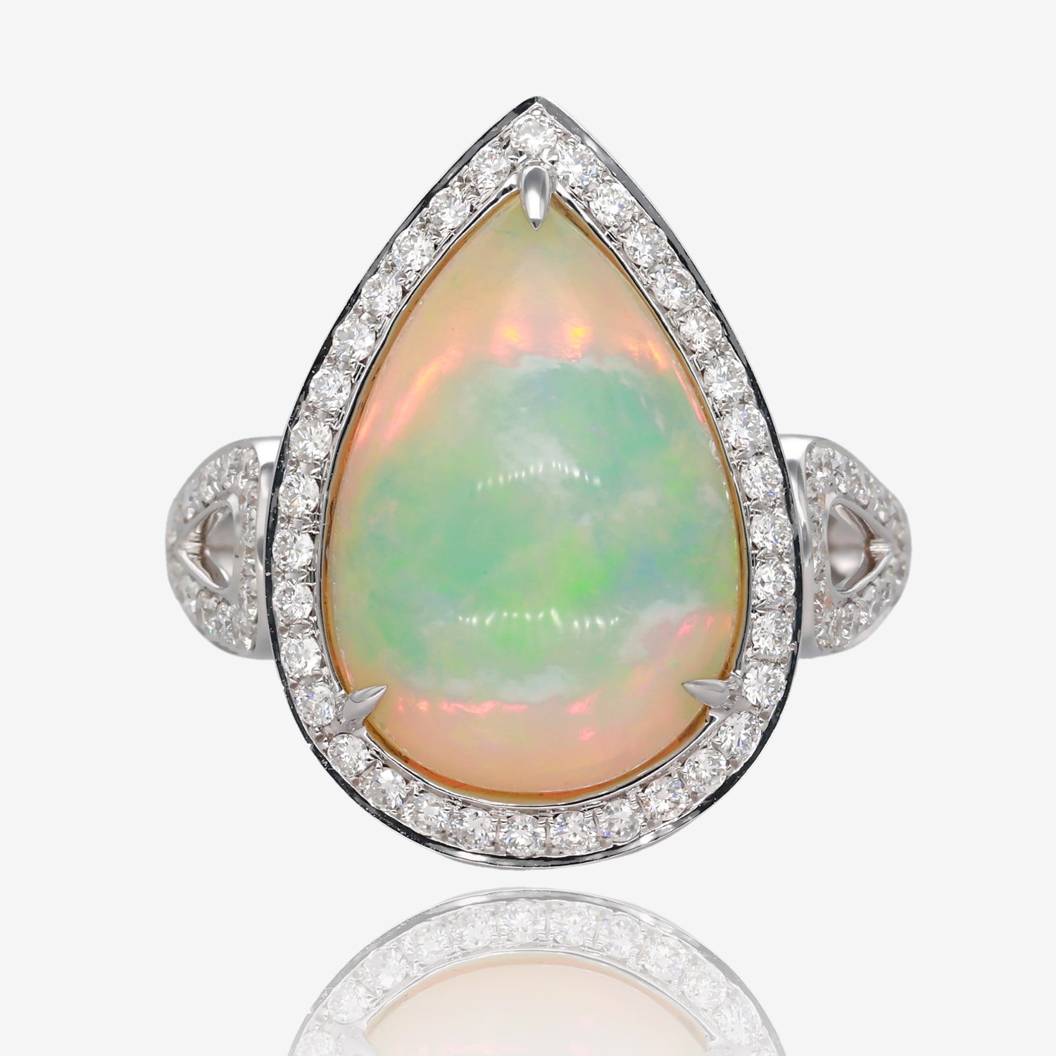 Celestial Glow Ethiopian Opal and Diamond Teardrop Ring in White Gold