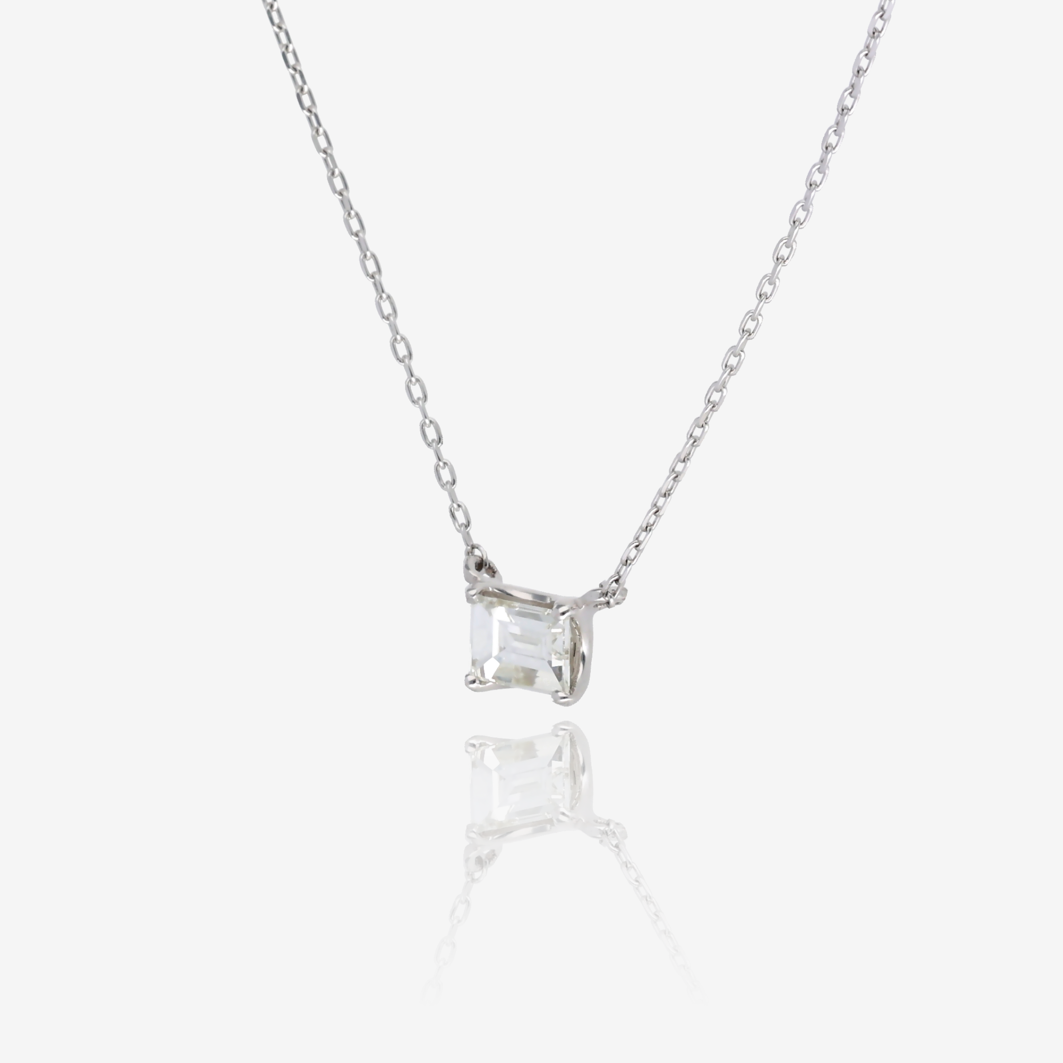 East West Emerald Cut Natural Diamond Pendant in 18K White Gold