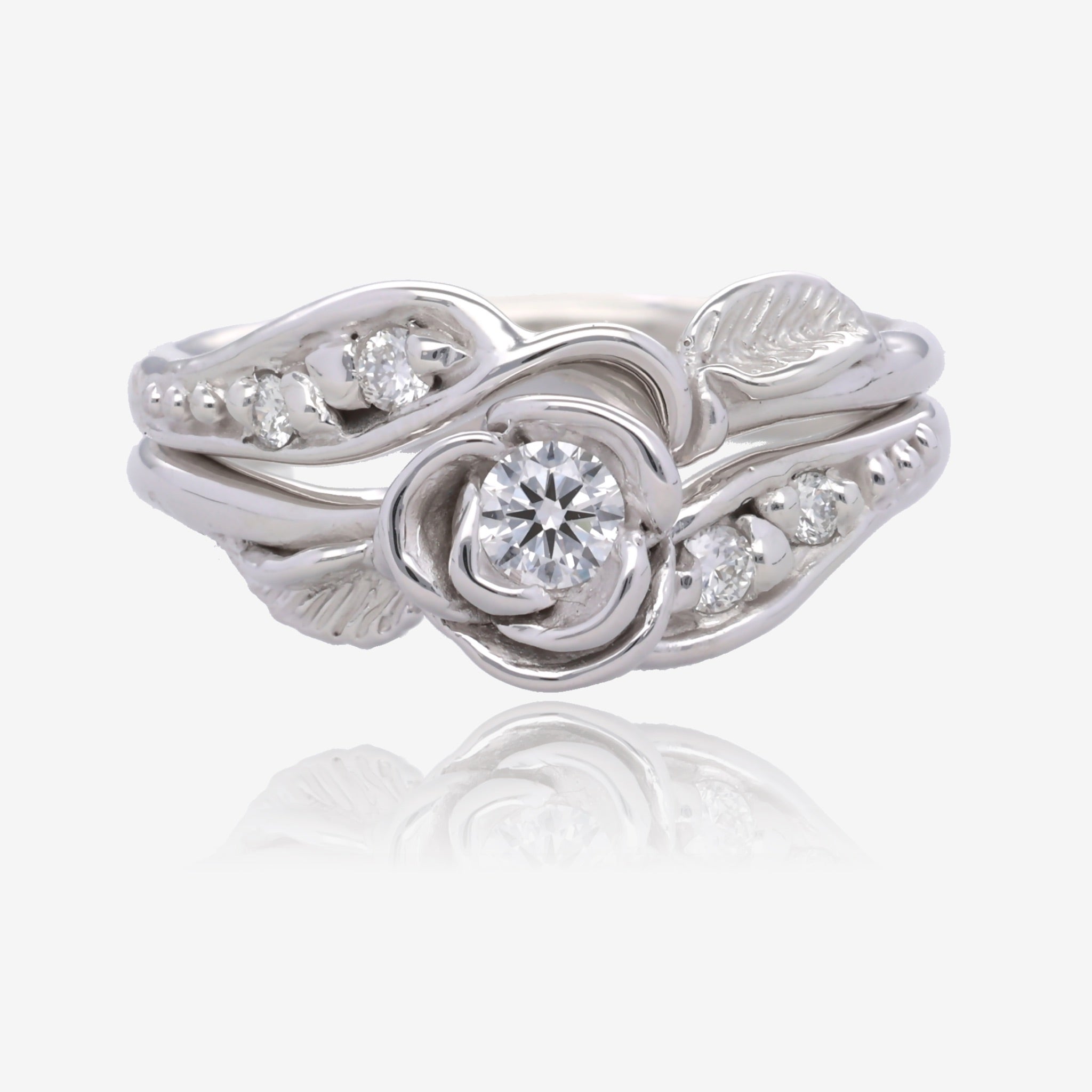 Diamond White Gold Wedding Ring Set, Prize Tea Rose