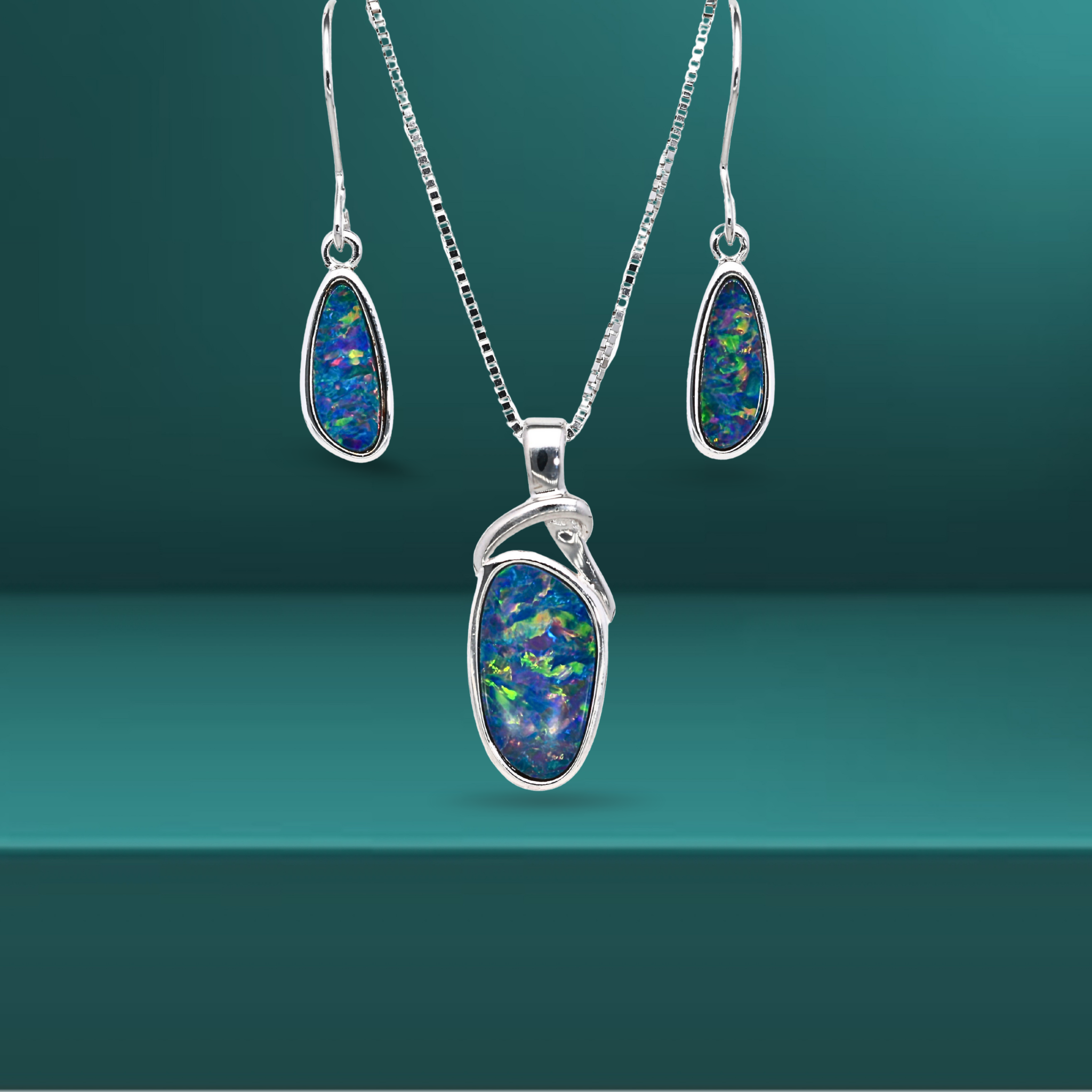Northern Lights One of a Kind Opal Necklace and Earring Sets in Sterling Silver