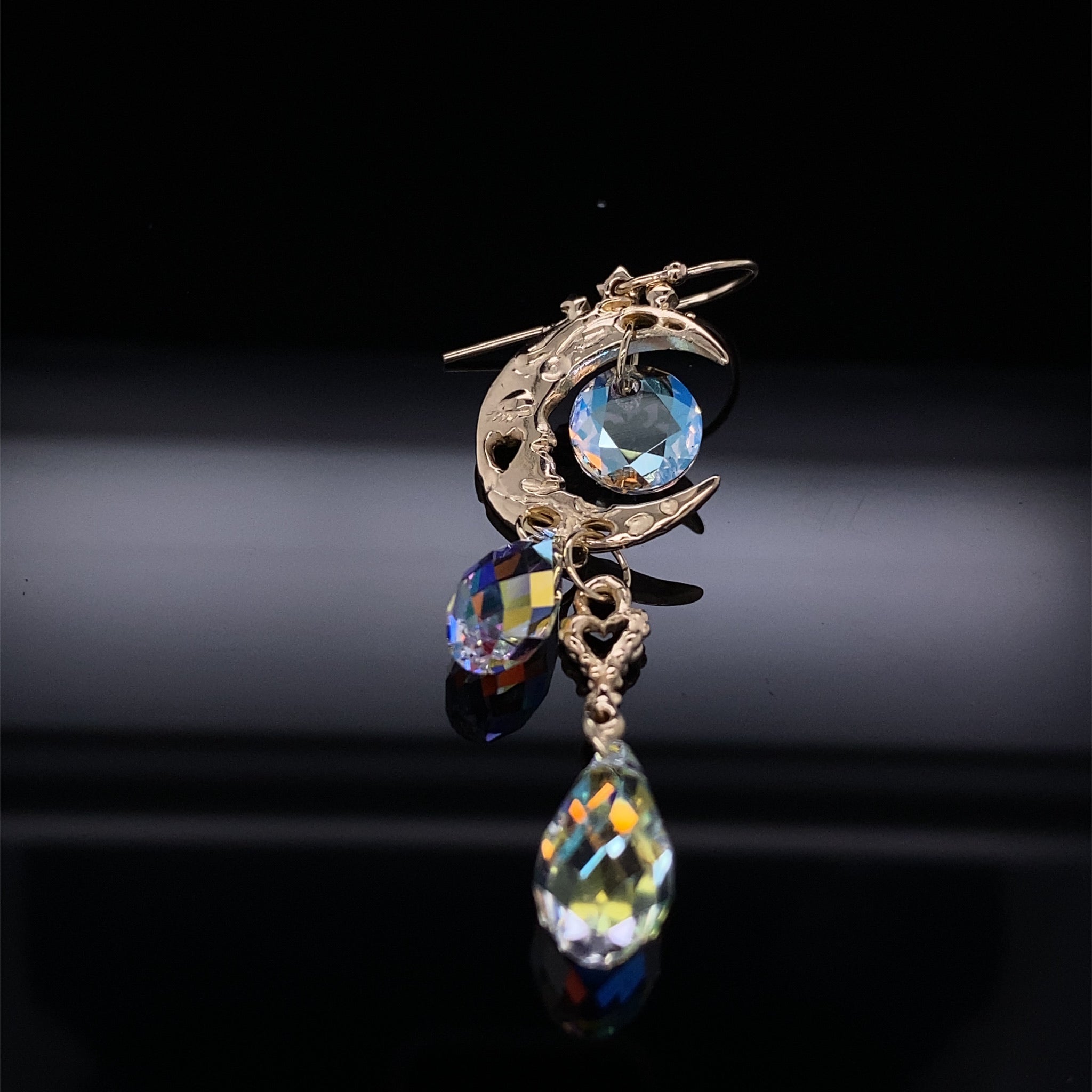 Rose Gold Crystal Dangle Earrings, Pink Moon