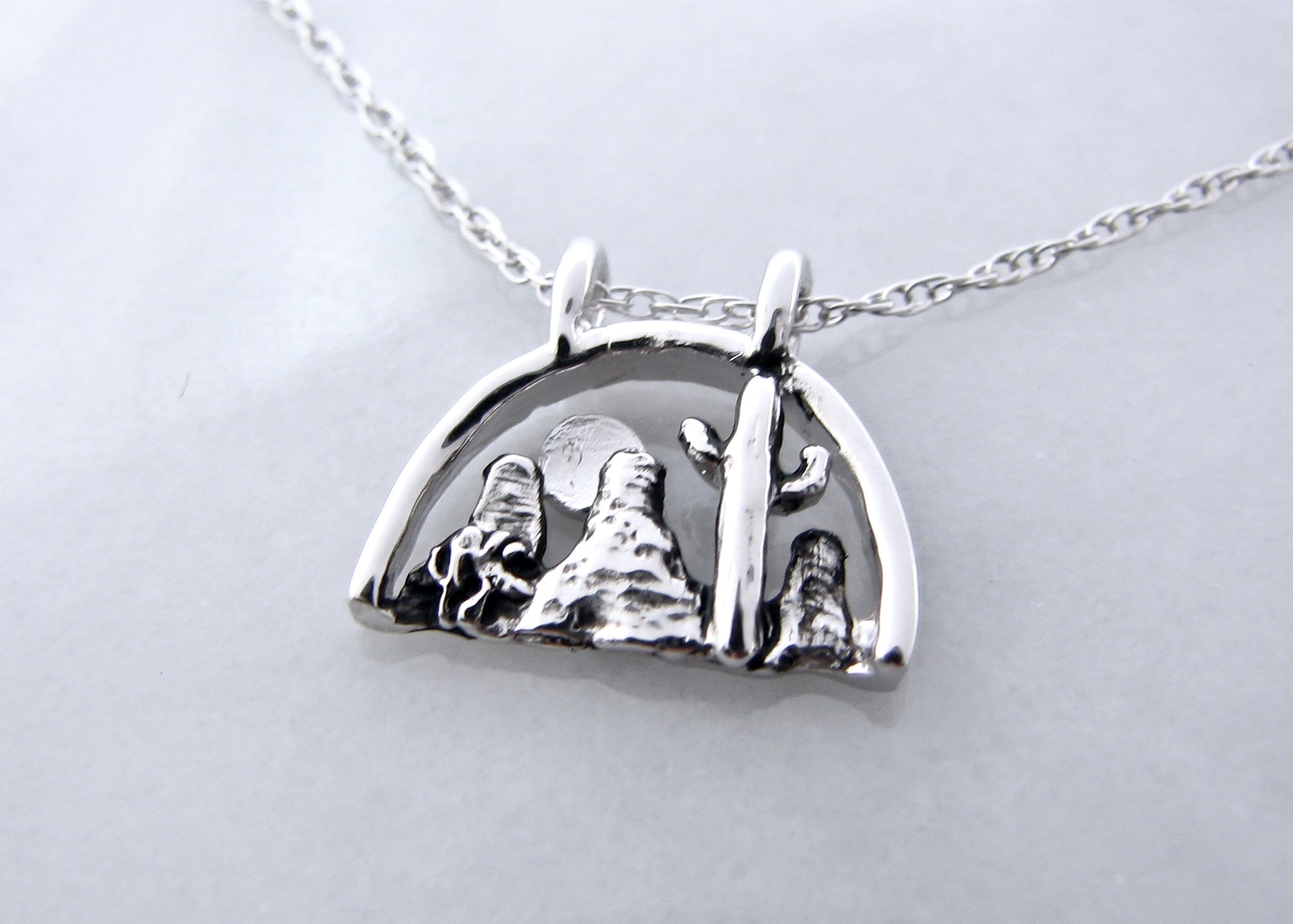Desert Scape Silver Necklace, Mini Landscape Desert Southwest