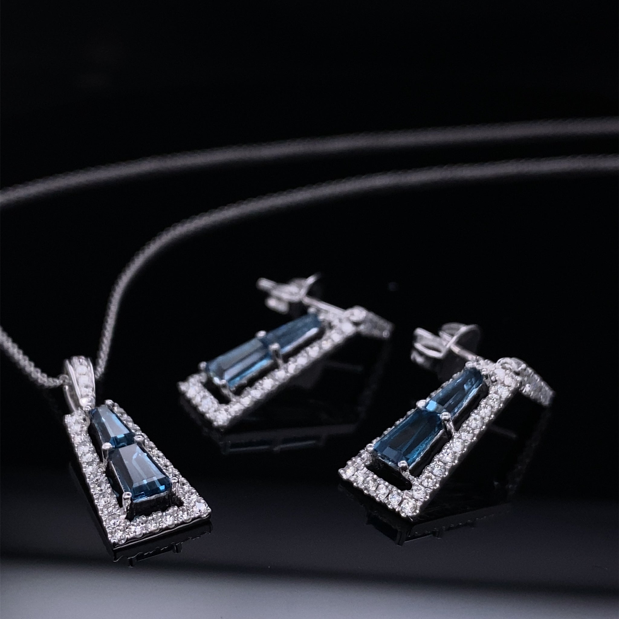 Trapezoid London Blue Topaz with Diamond Frame