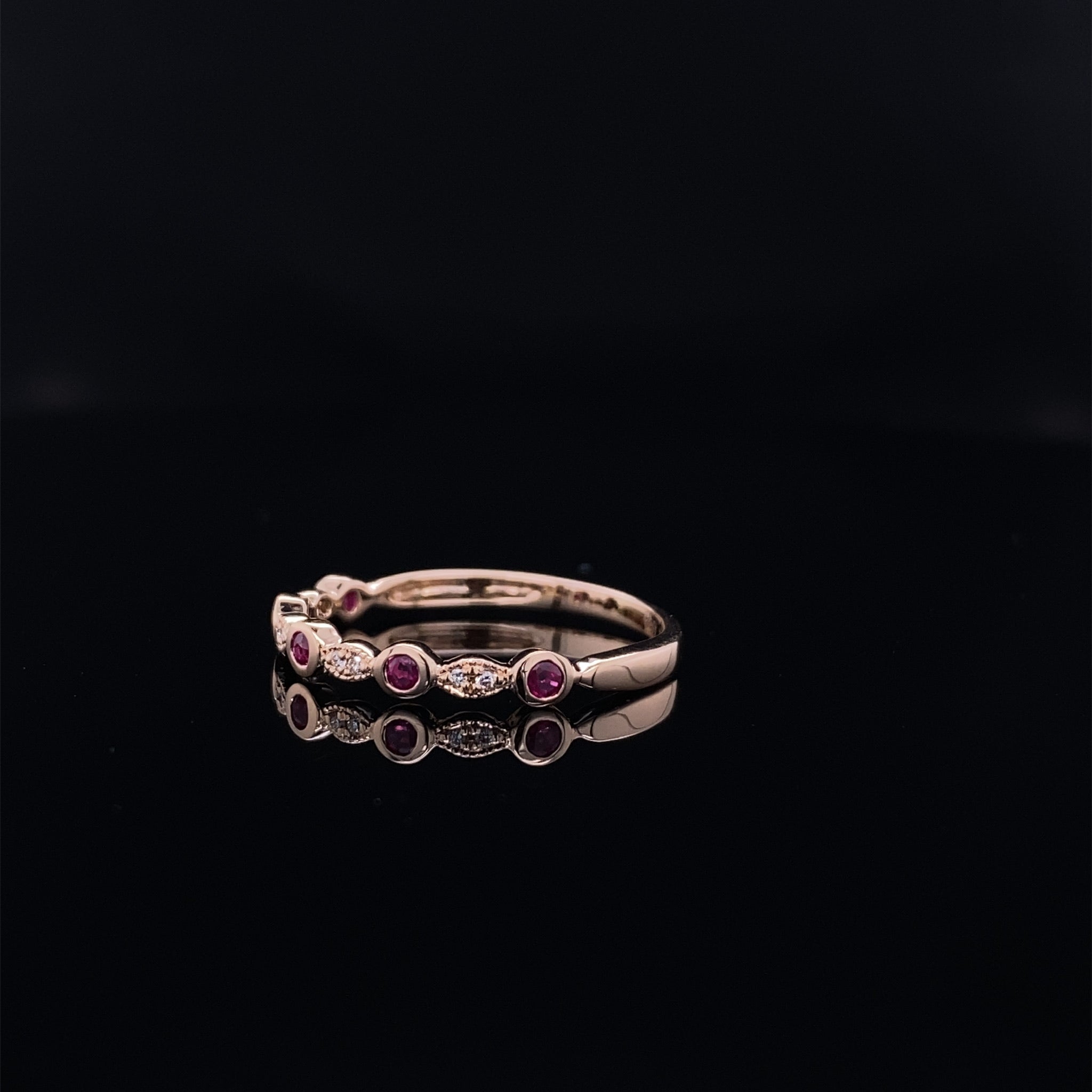 Rose Gold Ruby & Diamond Milgrain Band