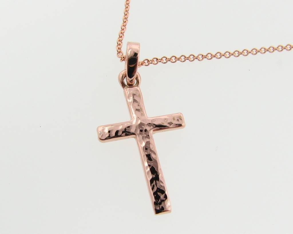 Hammered Cross Pendant, Rose Gold
