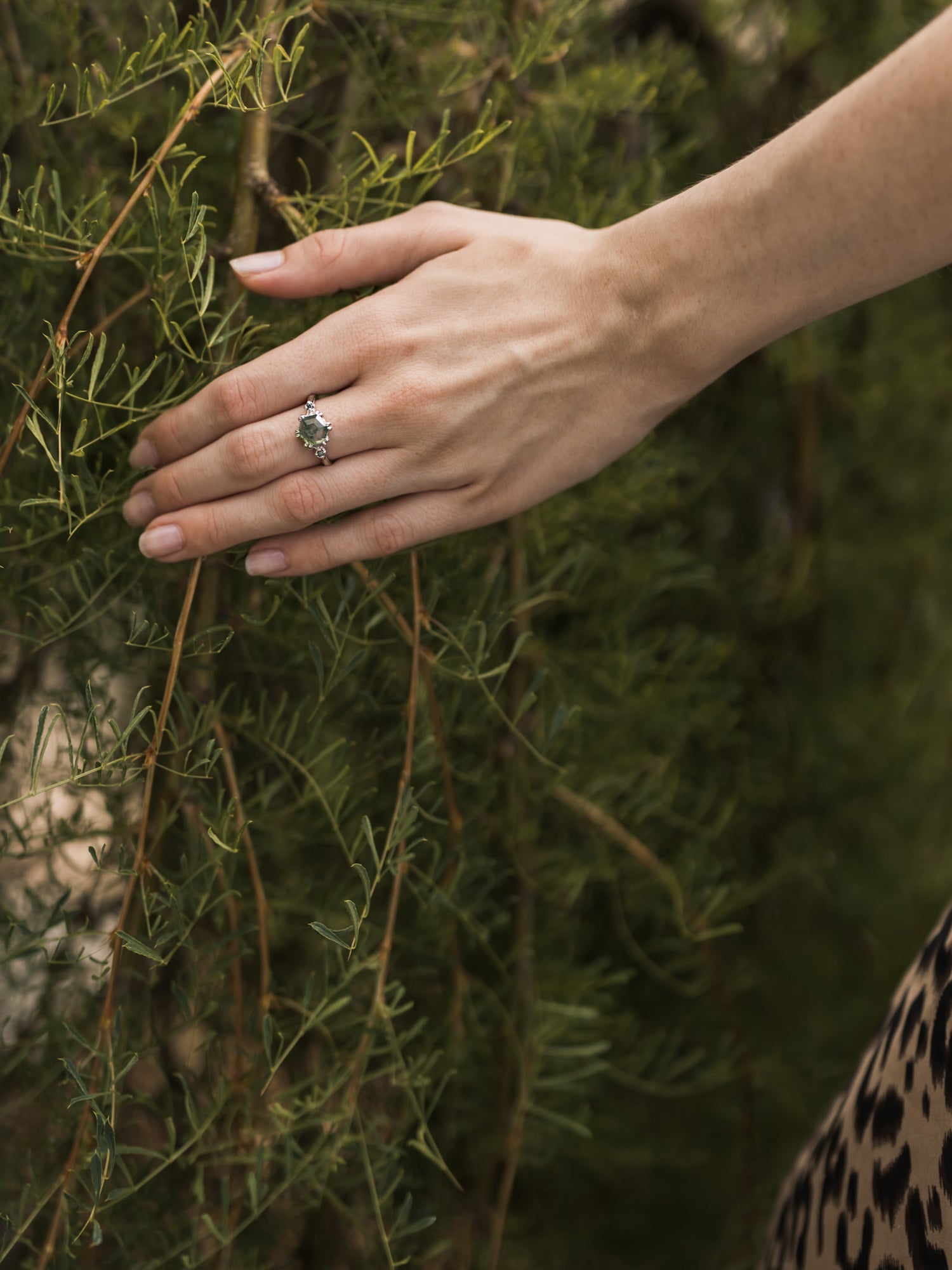In The Forest Moss Agate Diamond Ring