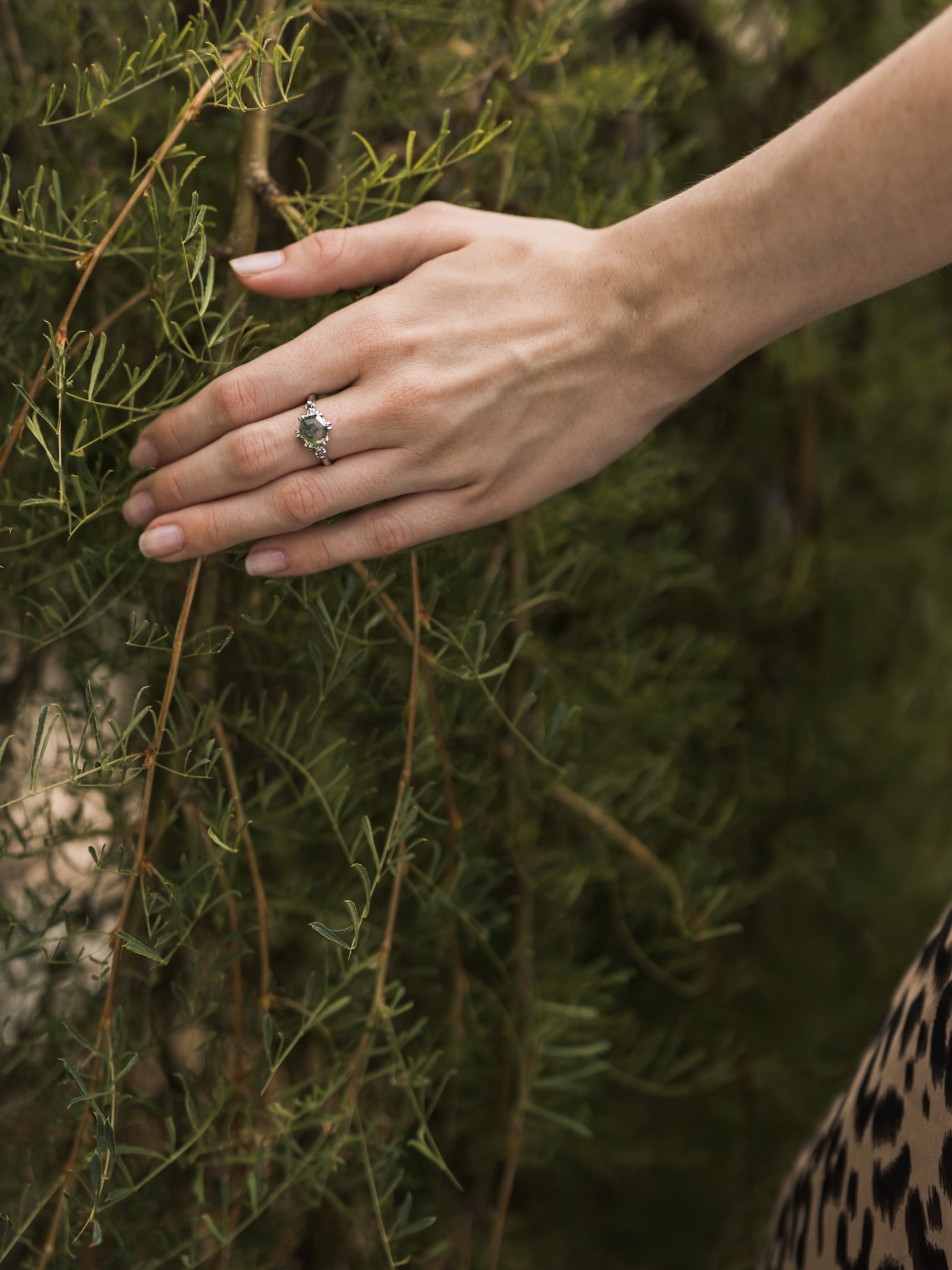 In The Forest Moss Agate Diamond Ring