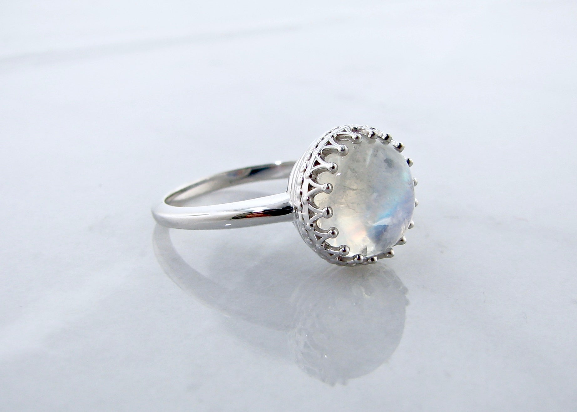 Silver 10mm Moonstone Ring, Marrakesh