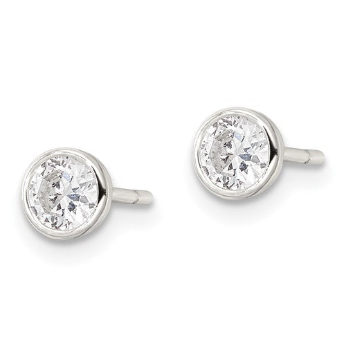 Silver 4mm Round Bezel Set CZ Earrings