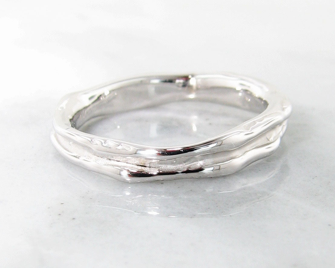 Narrow Melted Band in 14k White Gold