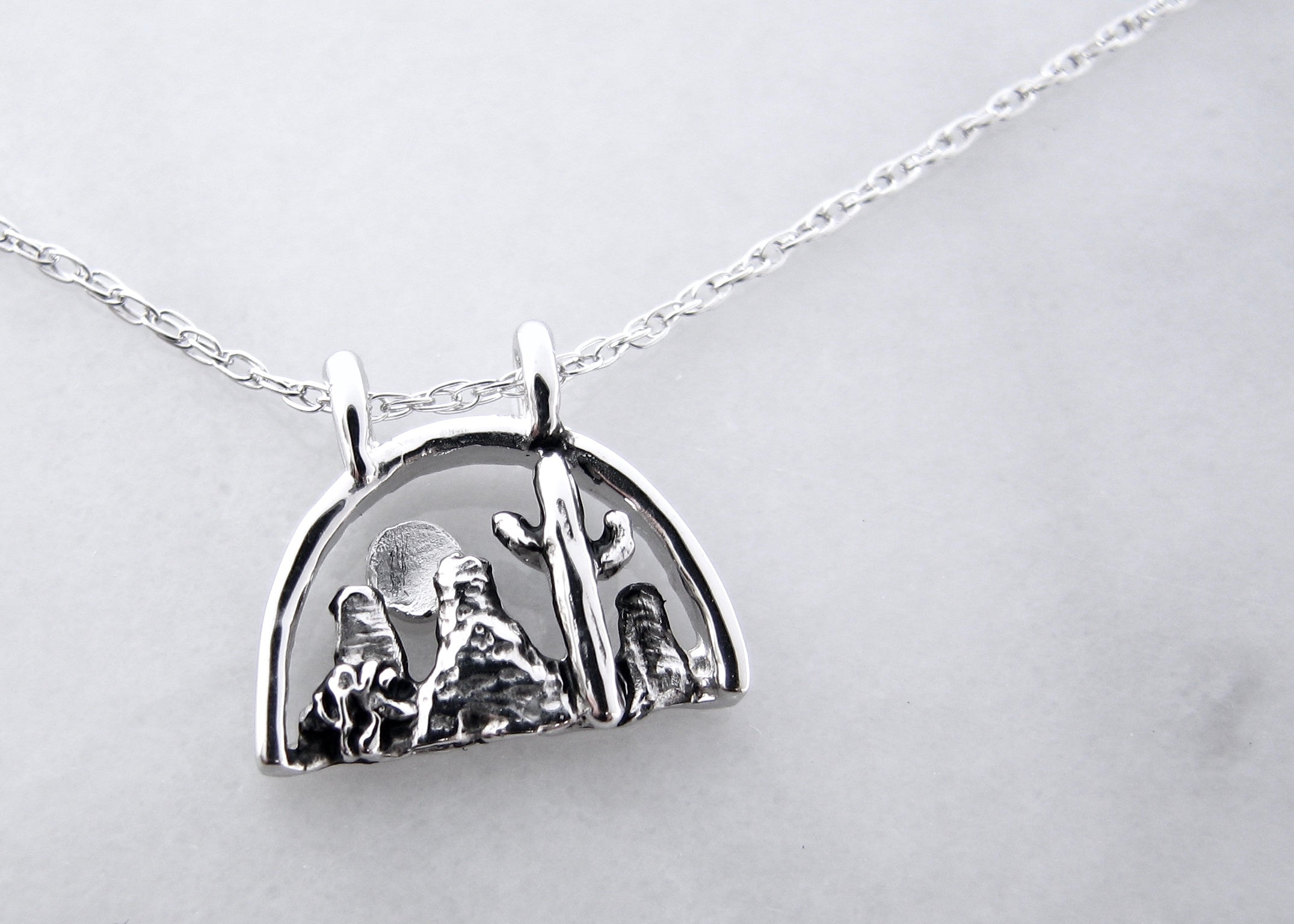 Desert Scape Silver Necklace, Mini Landscape Desert Southwest