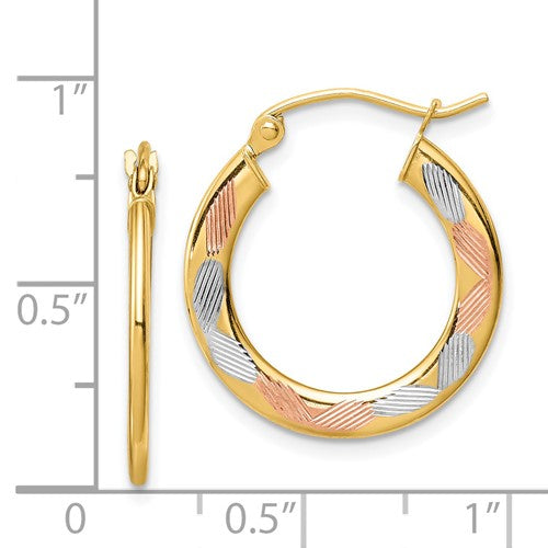 14k TRI-TONE Diamond-cut Hoop Earrings