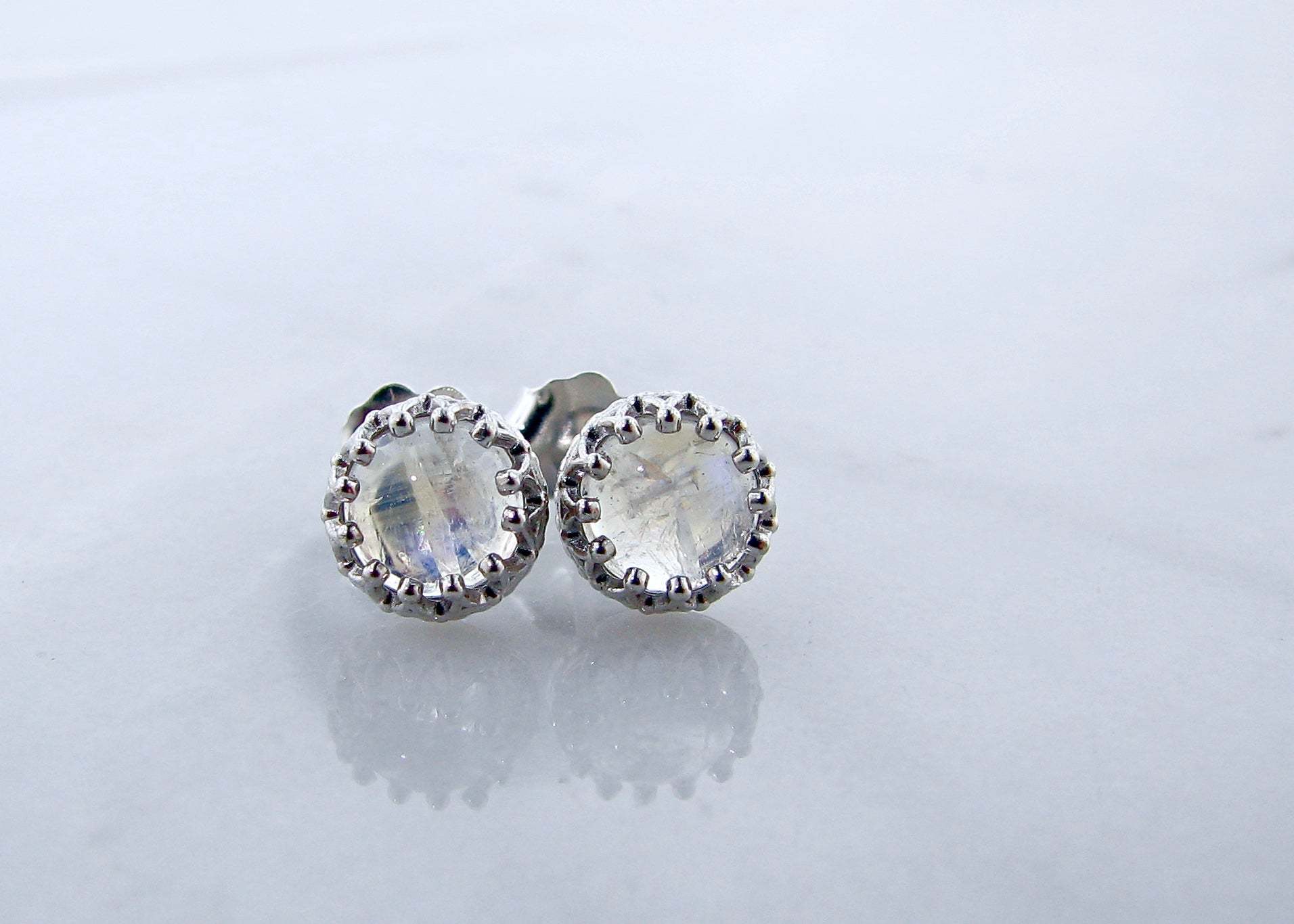 Marrakesh Rainbow Moonstone Crown Stud Earrings in Sterling Silver