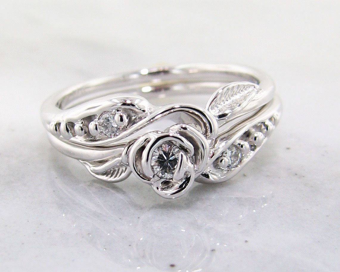 Diamond White Gold Wedding Set, Tea Rose
