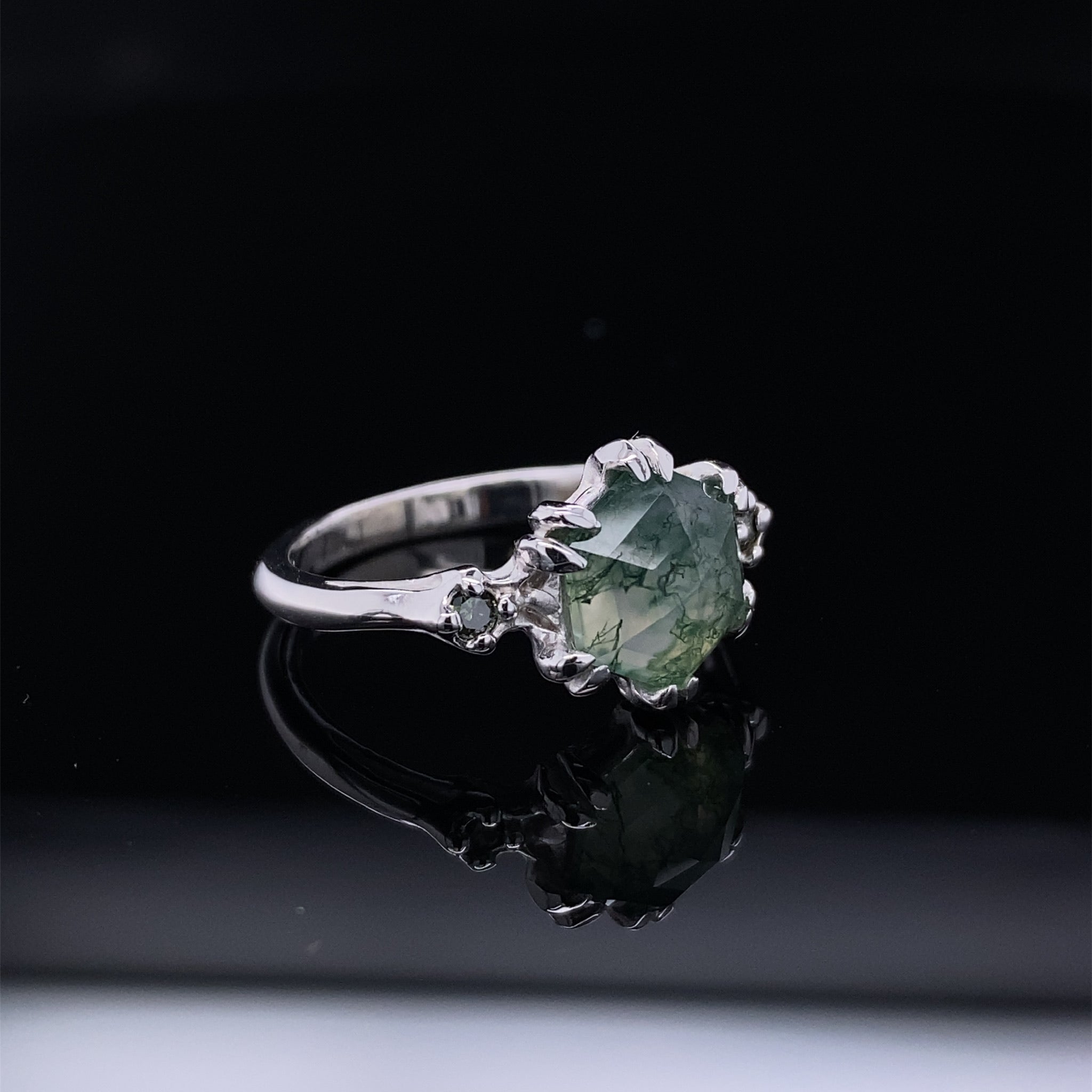 In The Forest Moss Agate Diamond Ring