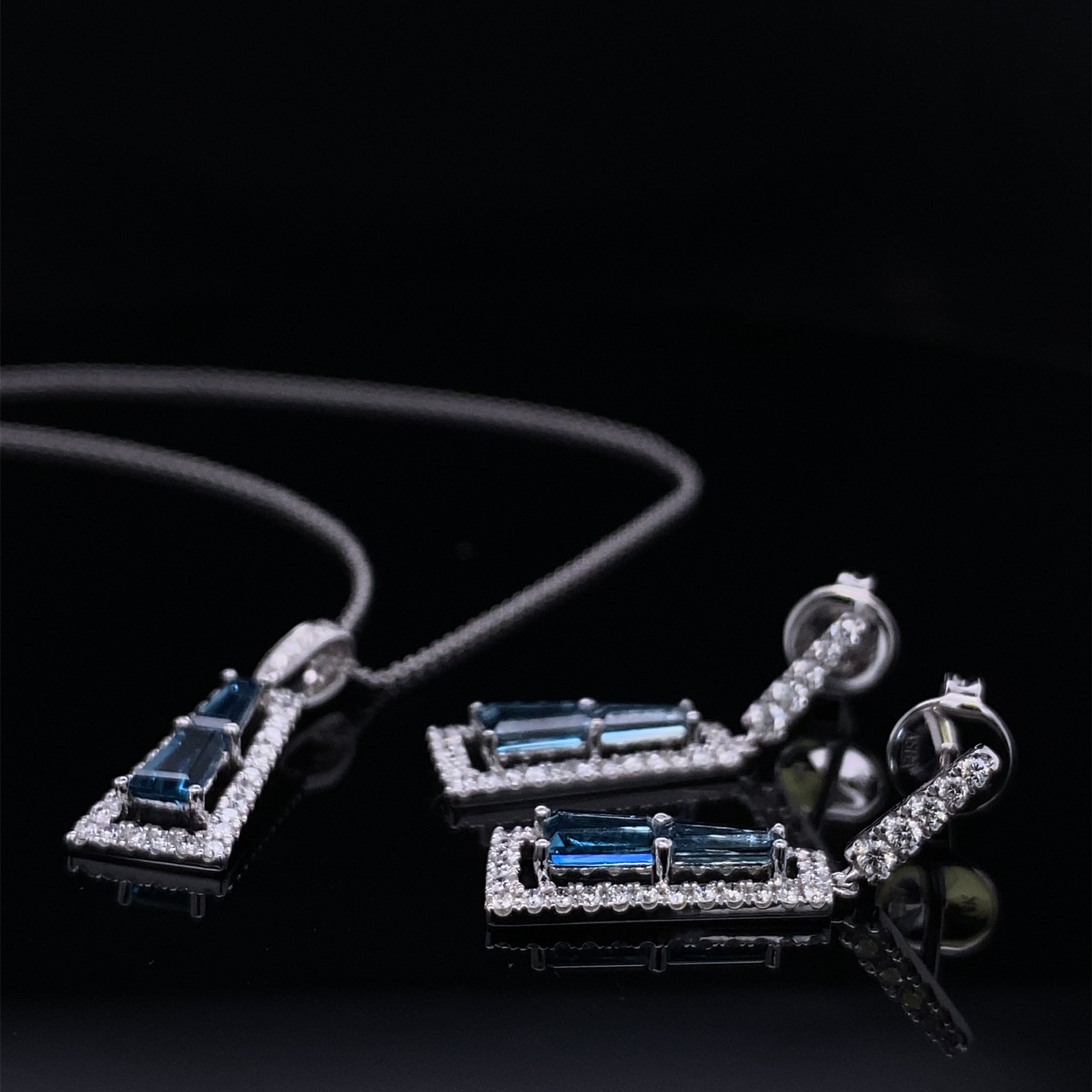 Trapezoid London Blue Topaz with Diamond Frame