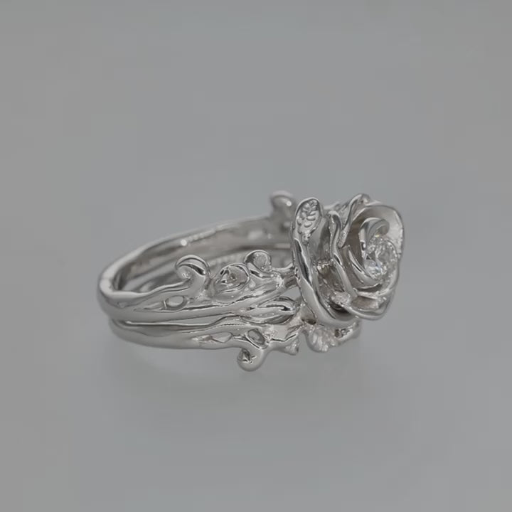 Rose Garland Diamond White Bridal Ring Set