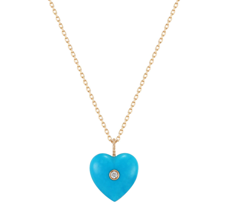 NEELA | Turquoise & Diamond Puffed Heart Necklace