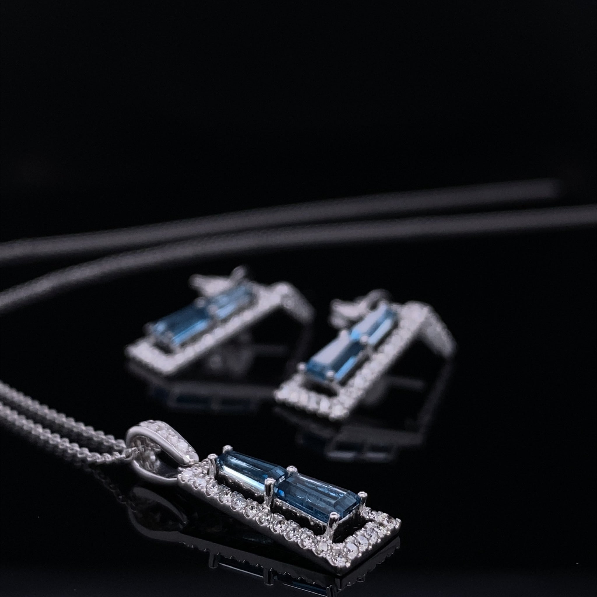Trapezoid London Blue Topaz with Diamond Frame