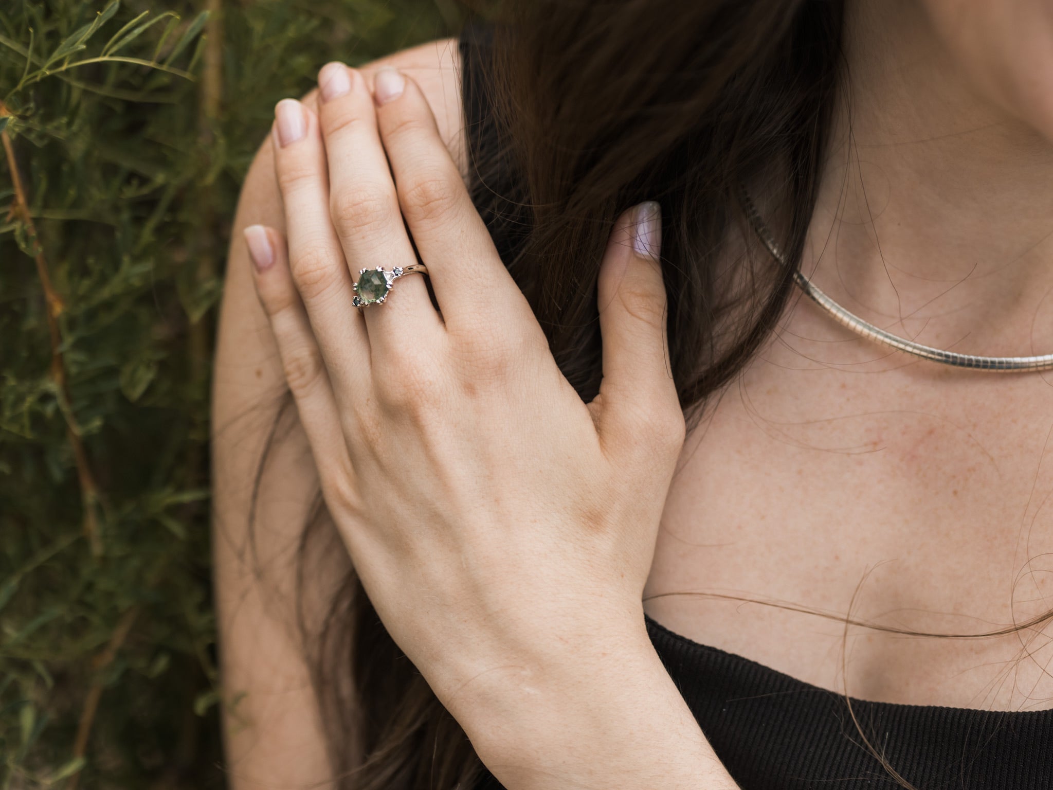 In The Forest Moss Agate Diamond Ring