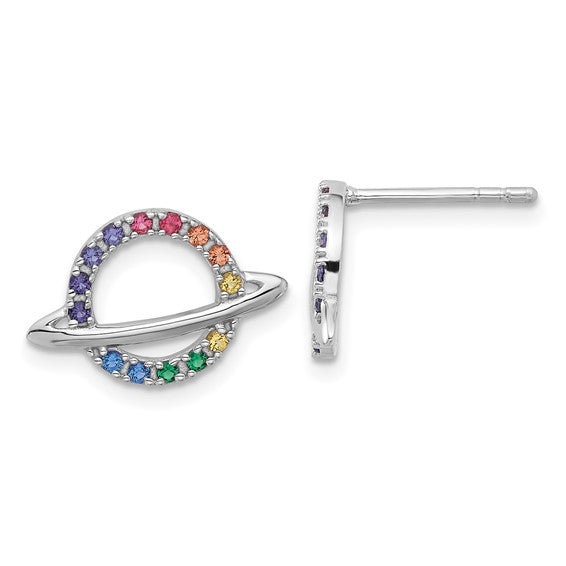 Radiant Rainbow Planet Sterling Stud Earrings