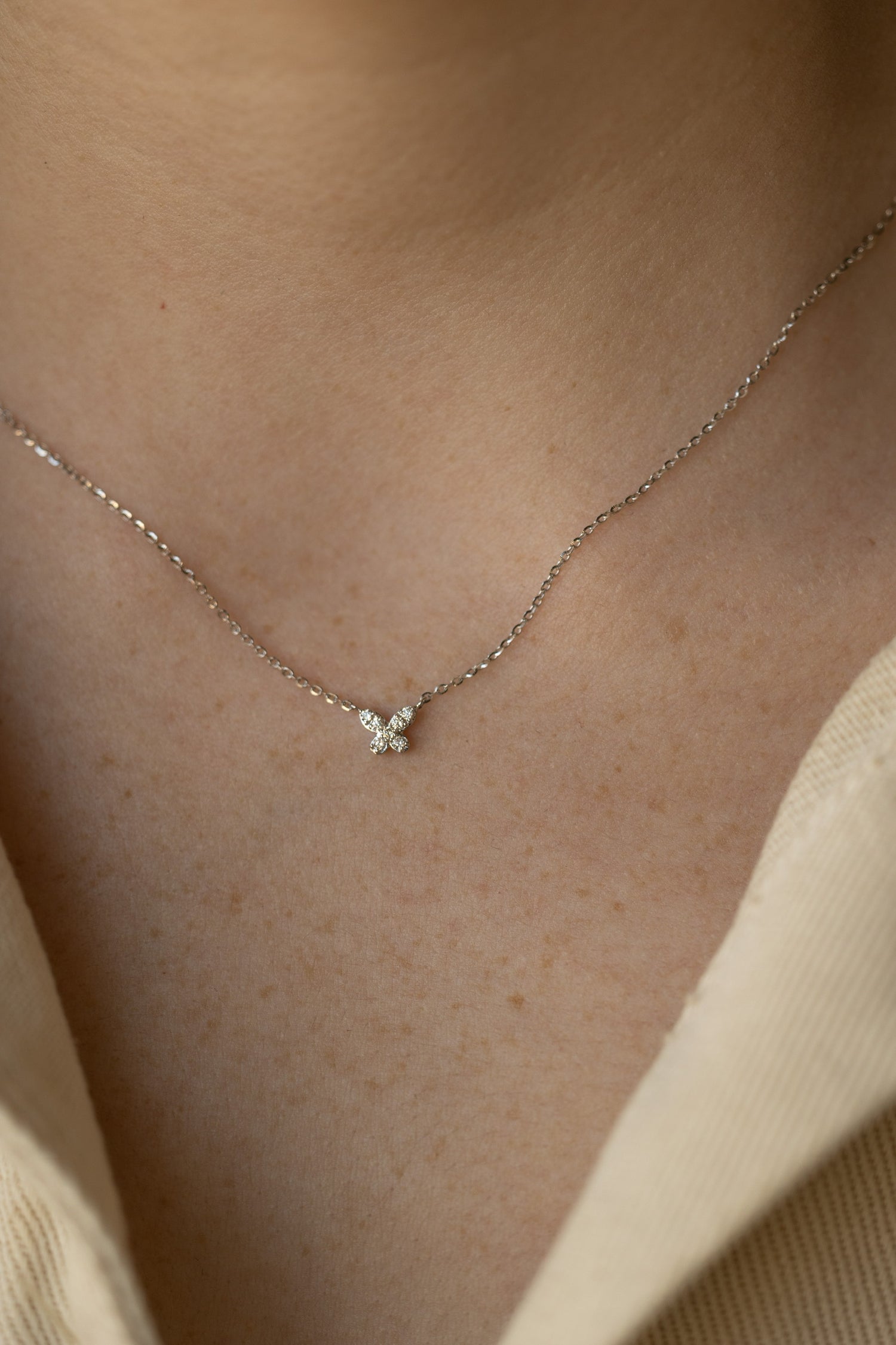 Itty Bitty Diamond Butterfly White Gold Necklace