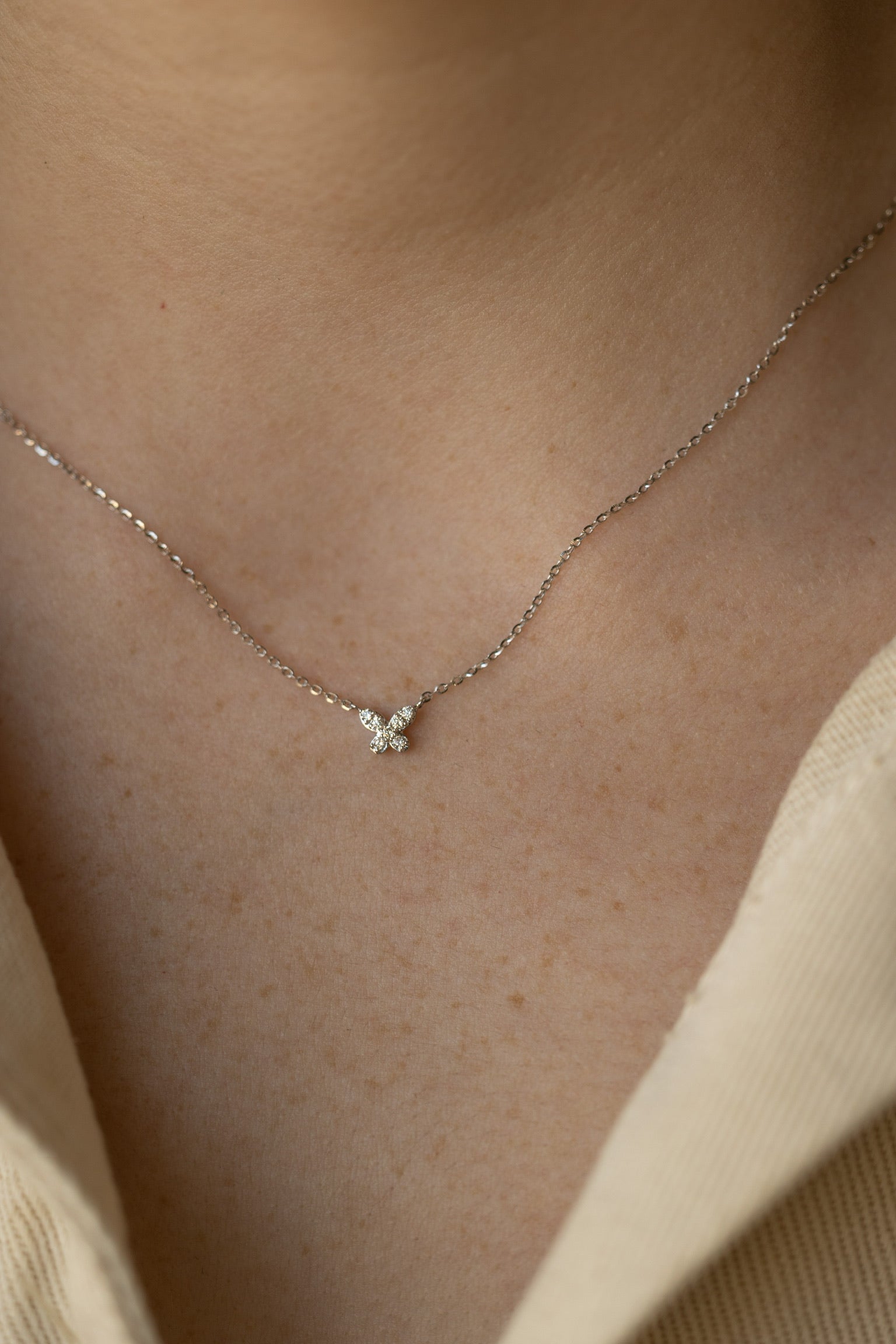 Itty Bitty Diamond Butterfly White Gold Necklace