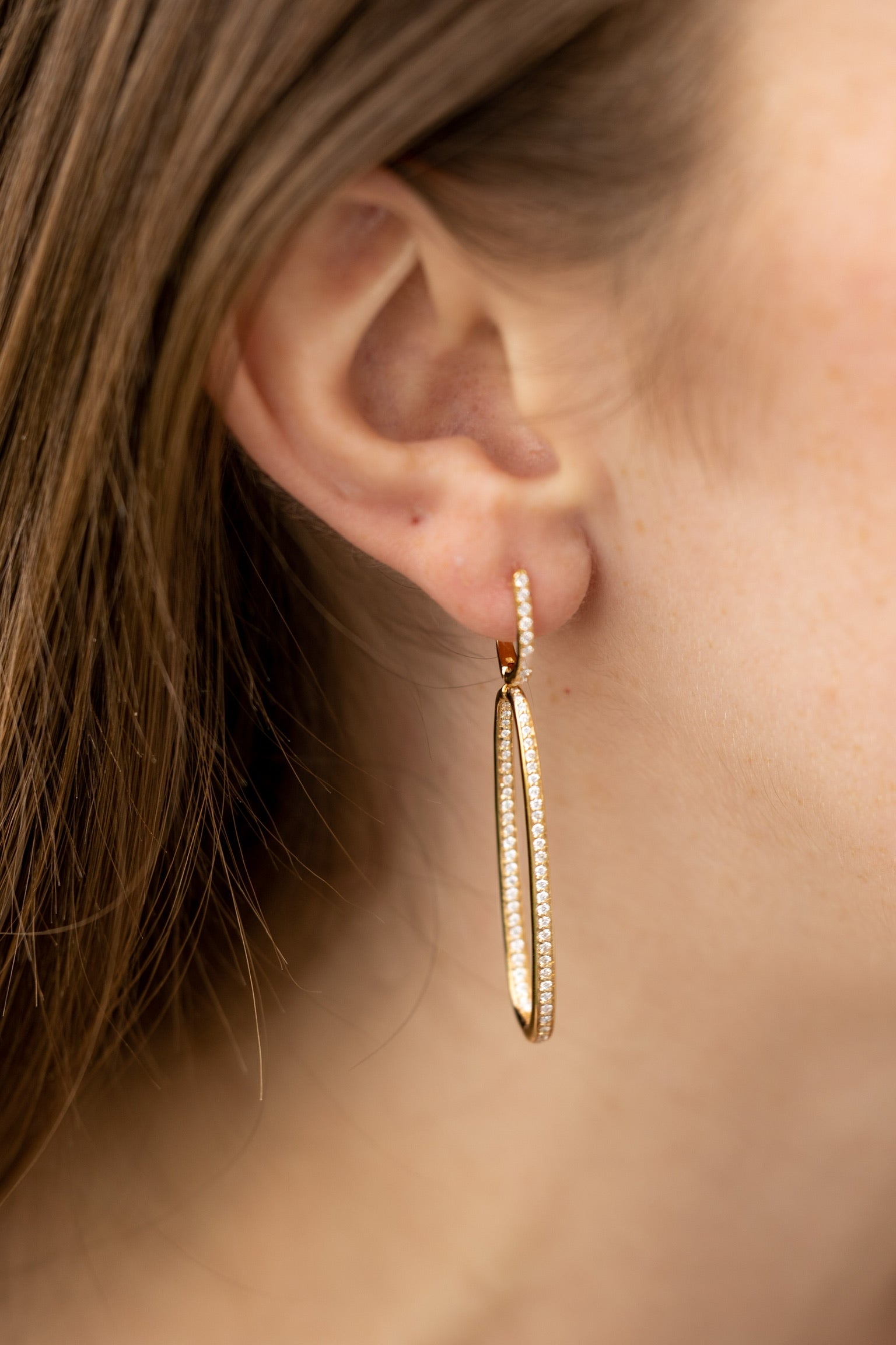 2" Inside Out Diamond Drop Loop Earrings