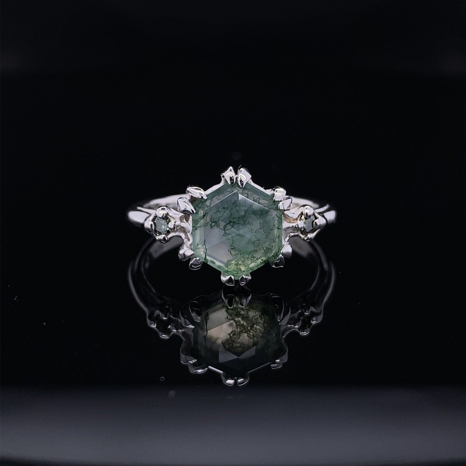 In The Forest Moss Agate Diamond Ring