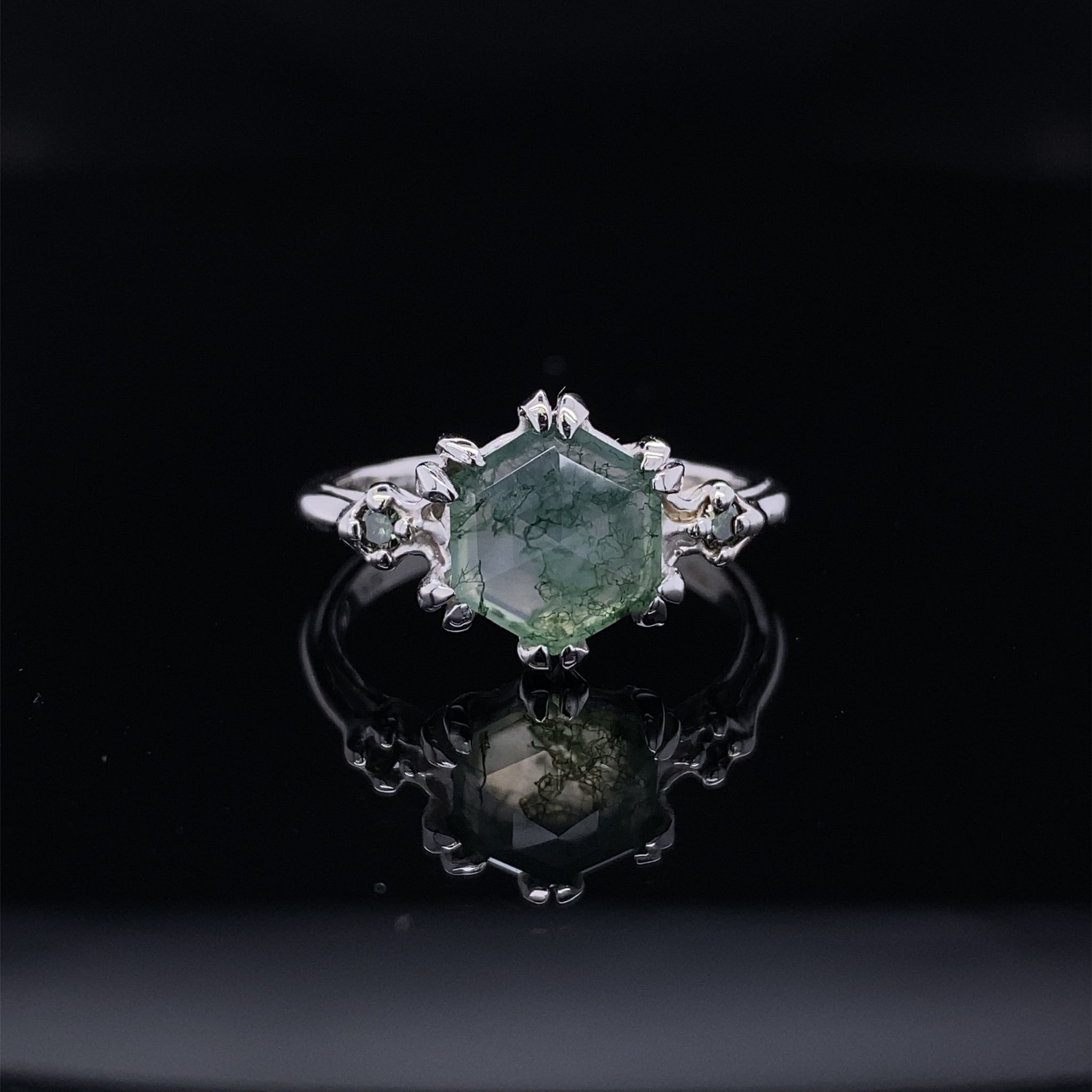 In The Forest Moss Agate Diamond Ring