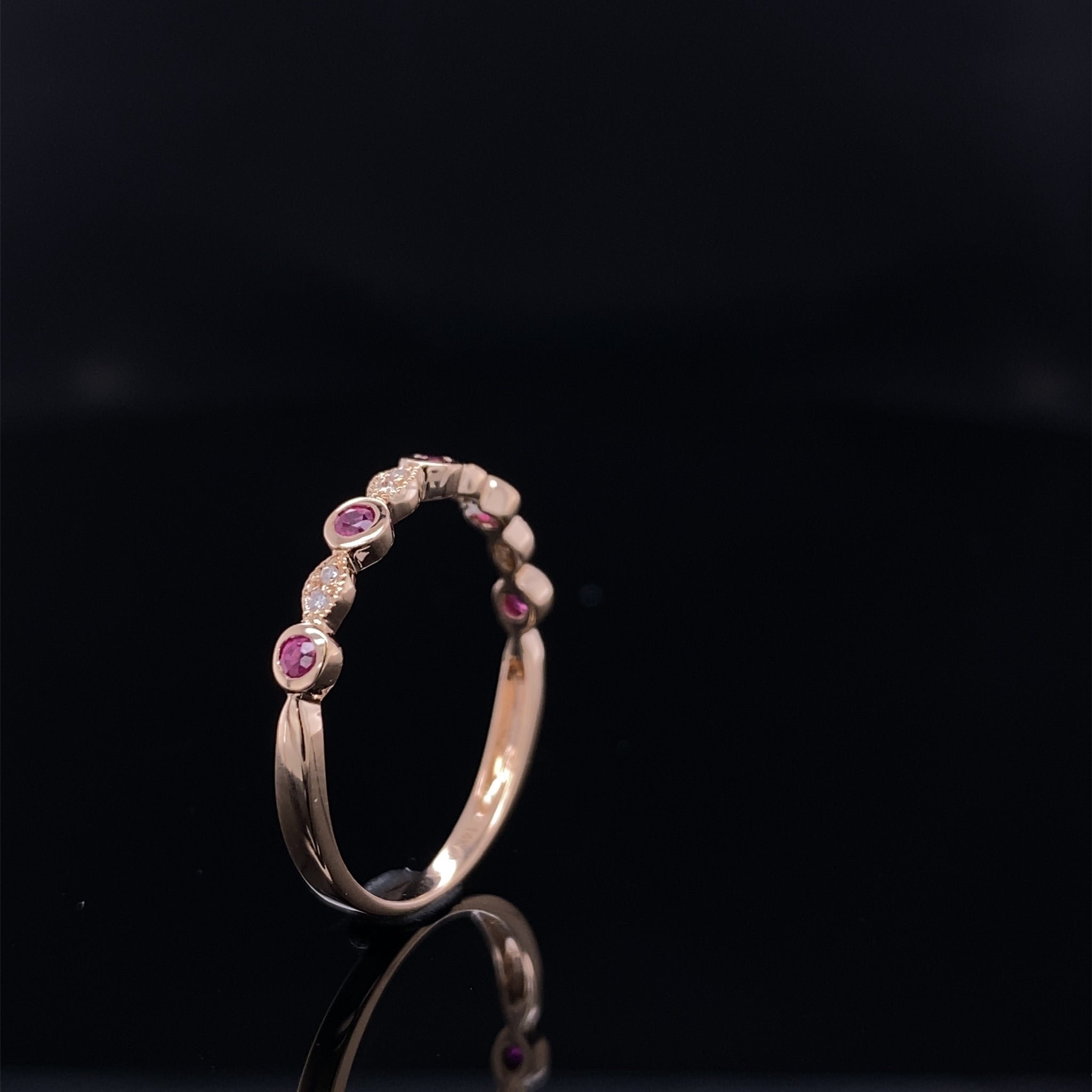 Rose Gold Ruby & Diamond Milgrain Band