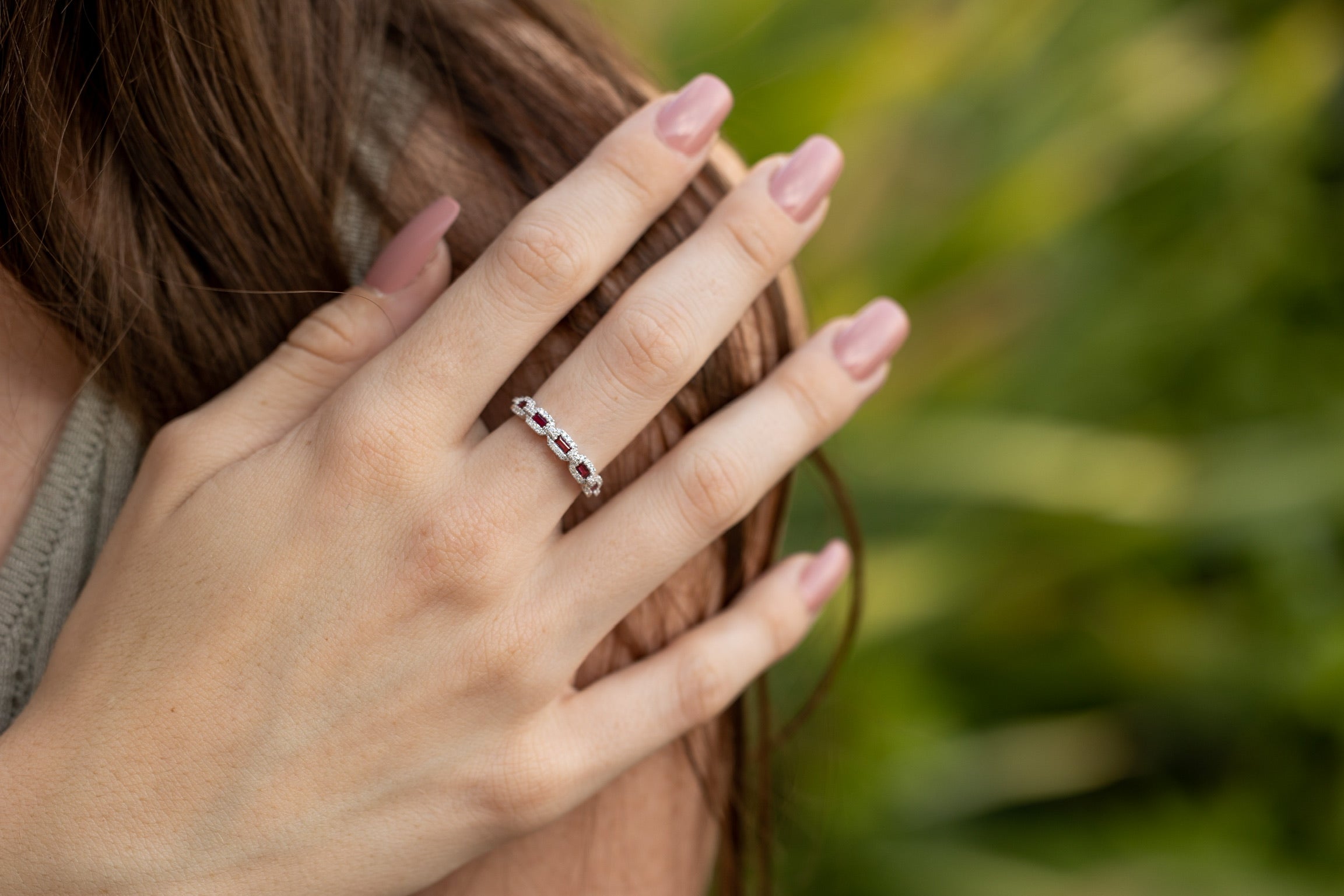 Precious Gem Chain Link Diamond Accented Ring