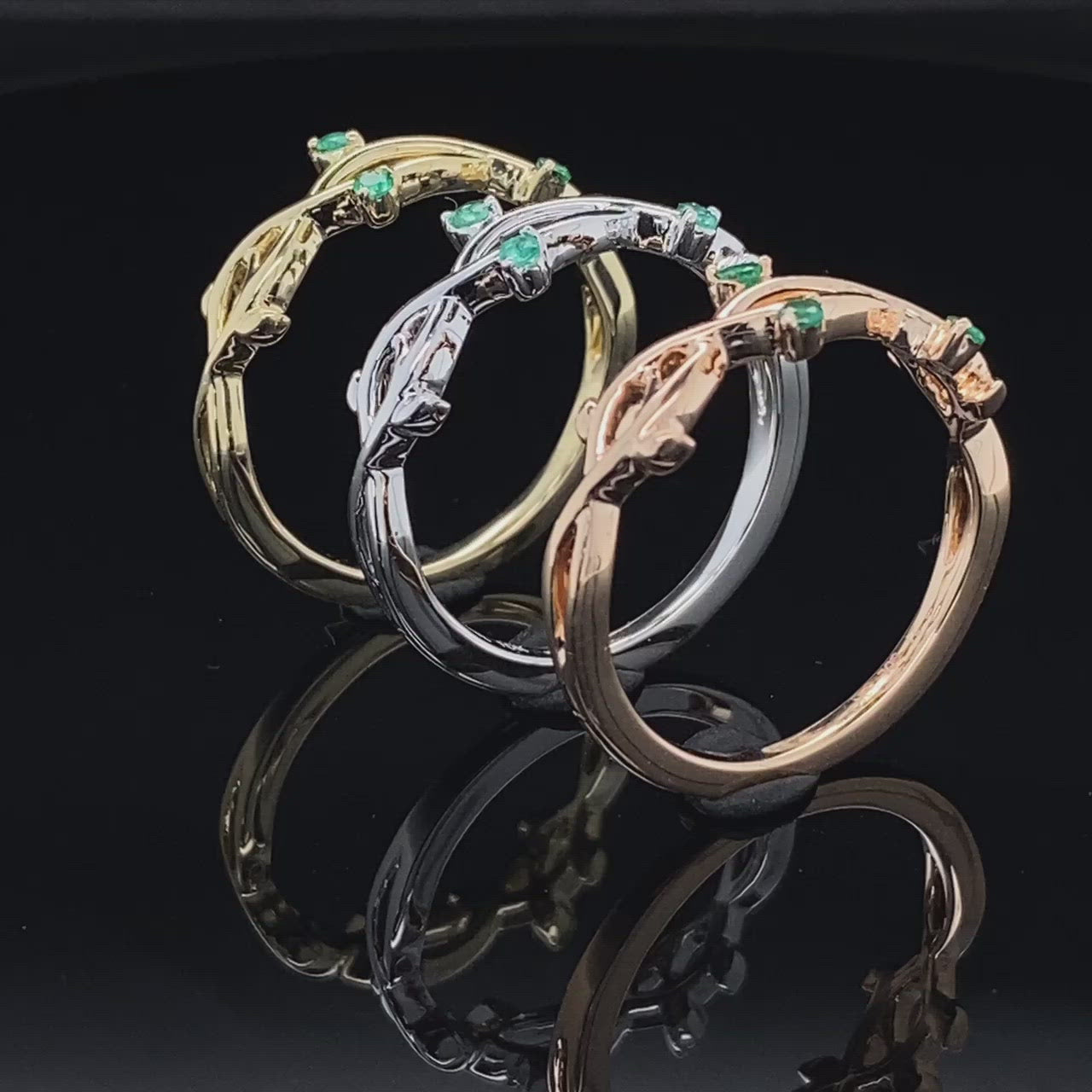 Leaves of Emerald Vines of Gold Ring