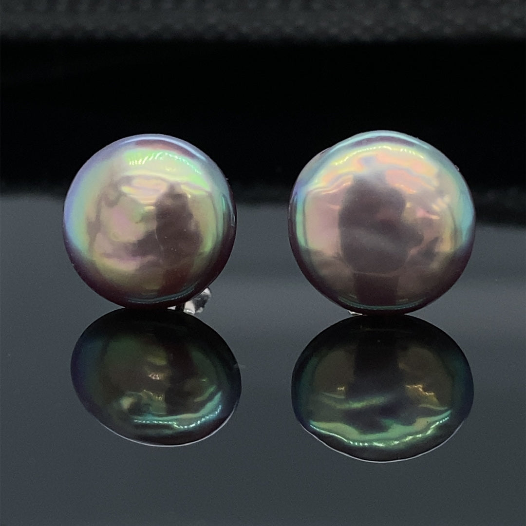 Mauve-y Green Freshwater Coin Pearl Stud Earrings