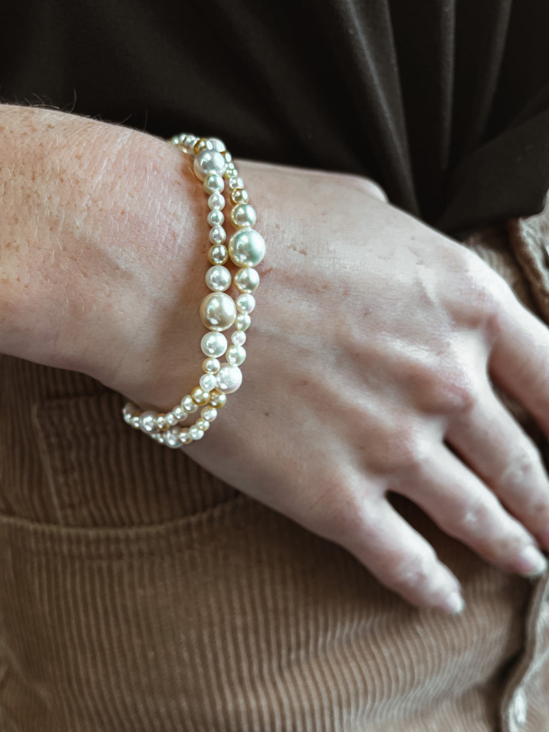 Peachy Golden Akoya Pearl Double Strand Bracelet