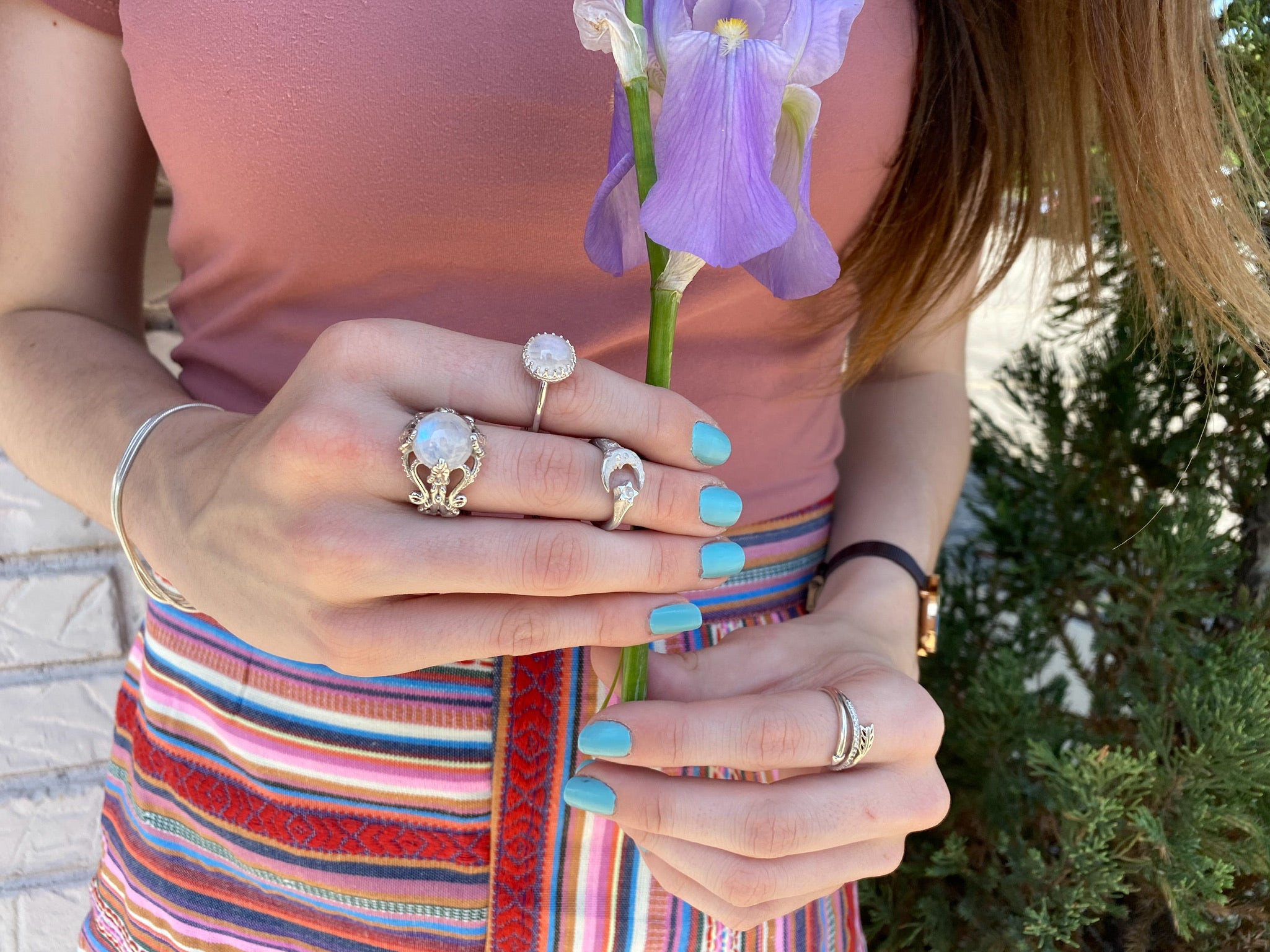 Silver 10mm Moonstone Ring, Marrakesh