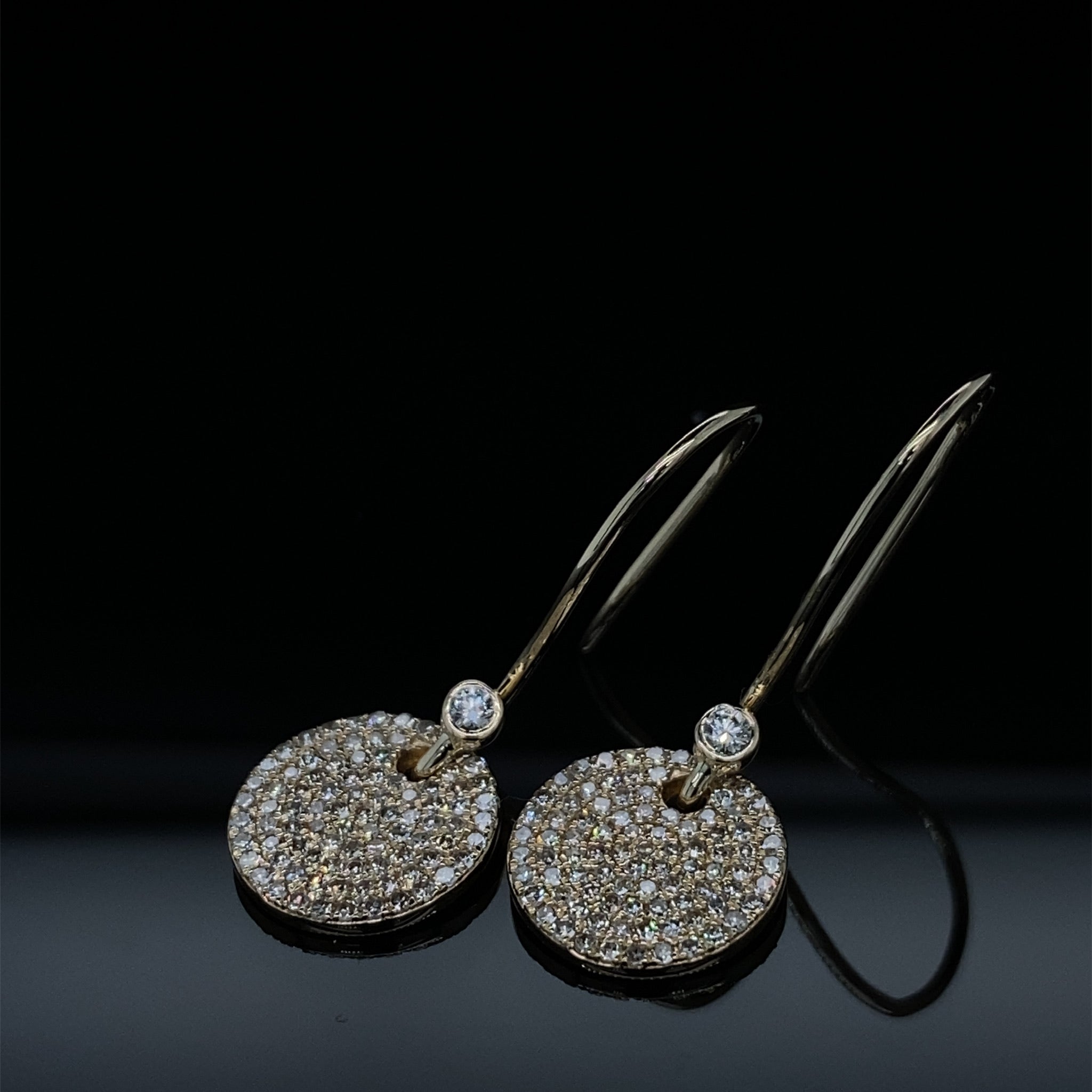 .69ct Shimmering Disc Dangle Earring Yellow Gold