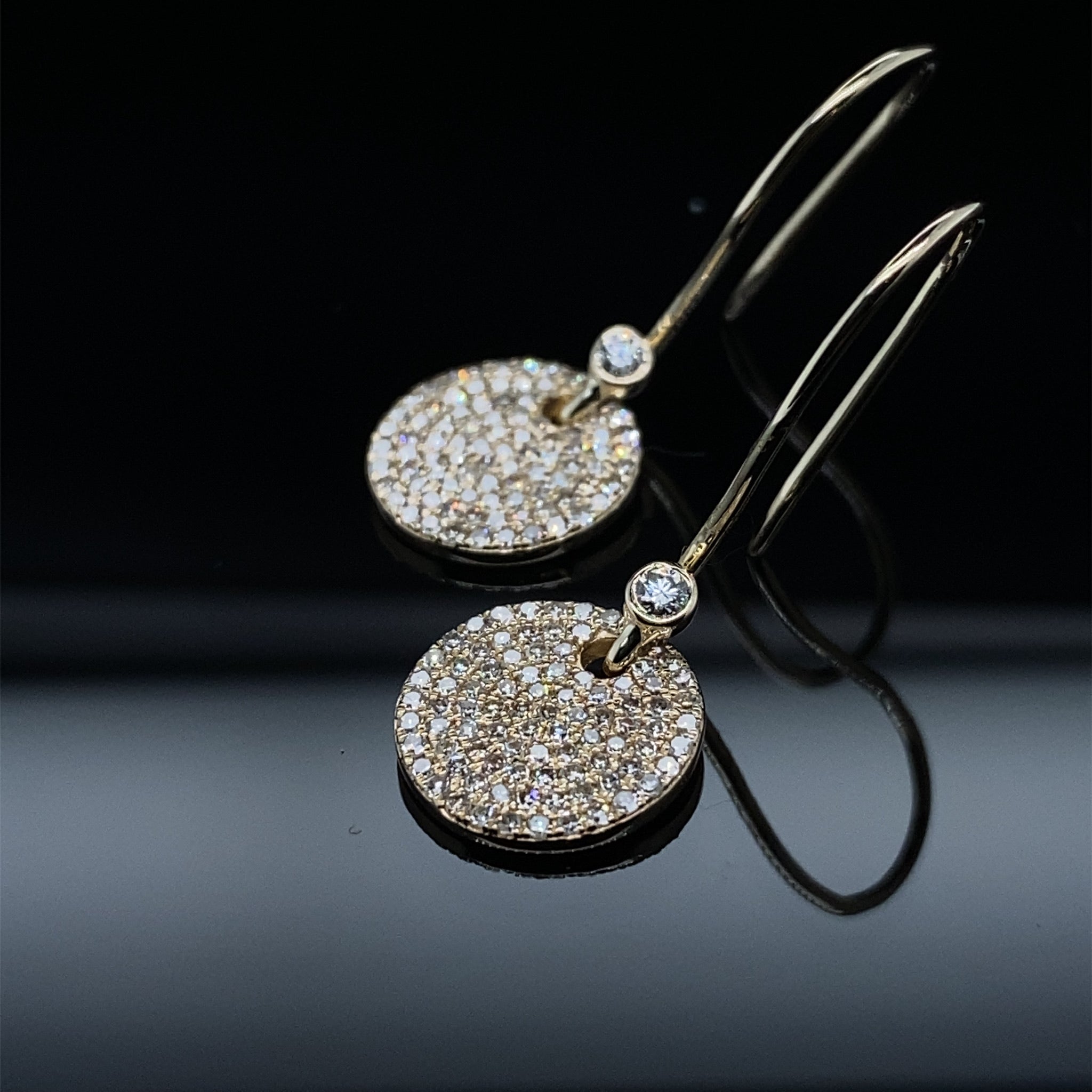 .69ct Shimmering Disc Dangle Earring Yellow Gold